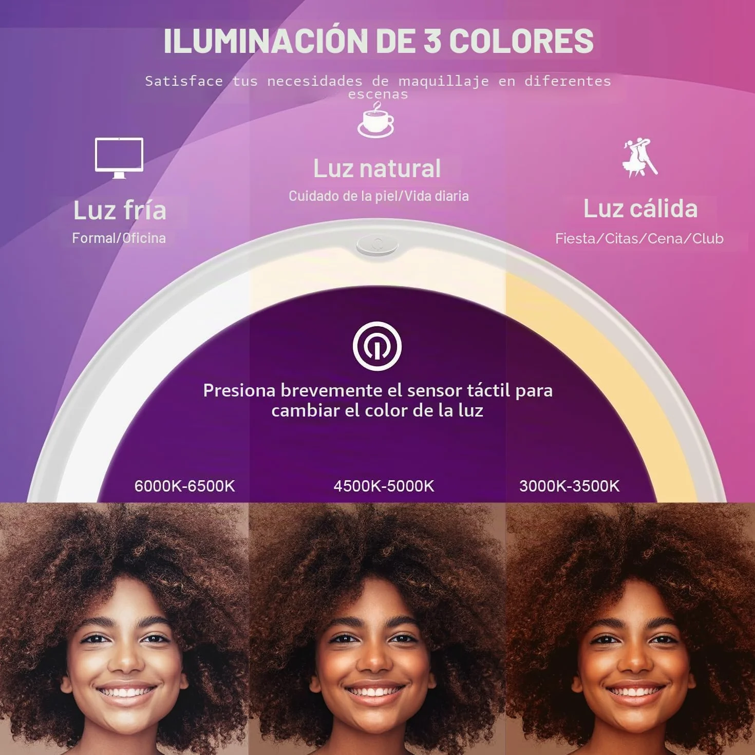 Auxmir Espejo Maquillaje LED 30X Aumento Ventosa Fuerte Brillo Regulable Giratorio 360° Portátil Blanco Redondo