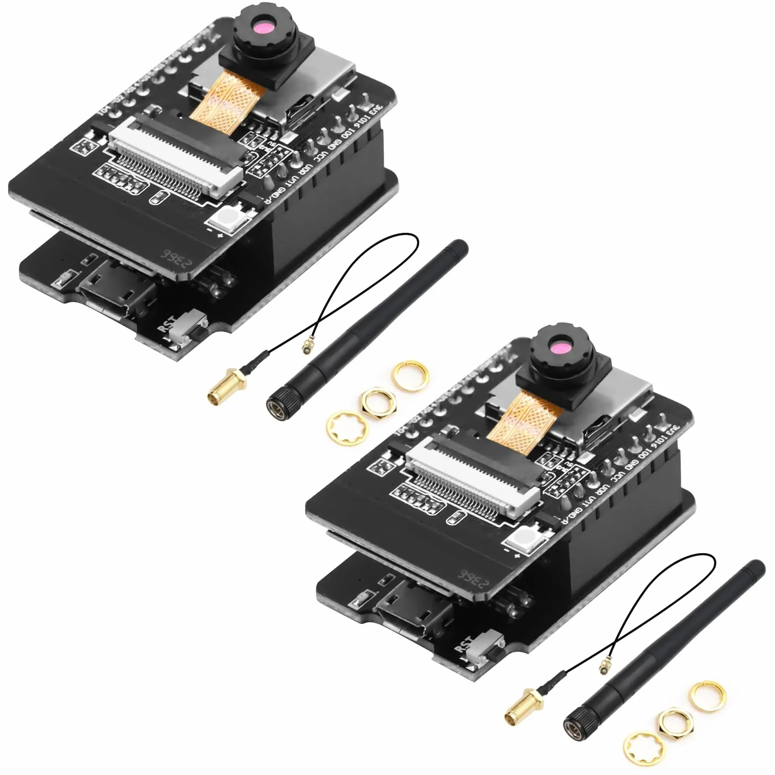 RUIZHI ESP32 CAM Módulo, ESP32-CAM 8 MB, ESP32 CAM WiFi/Bluetooth Placa de Desarrollo con Cámara 2640 + 2,4 G Antennen IPEX y Módulo de Tarjeta TF con Micro USB Compatibilidad con Arduino(2 Pcs)