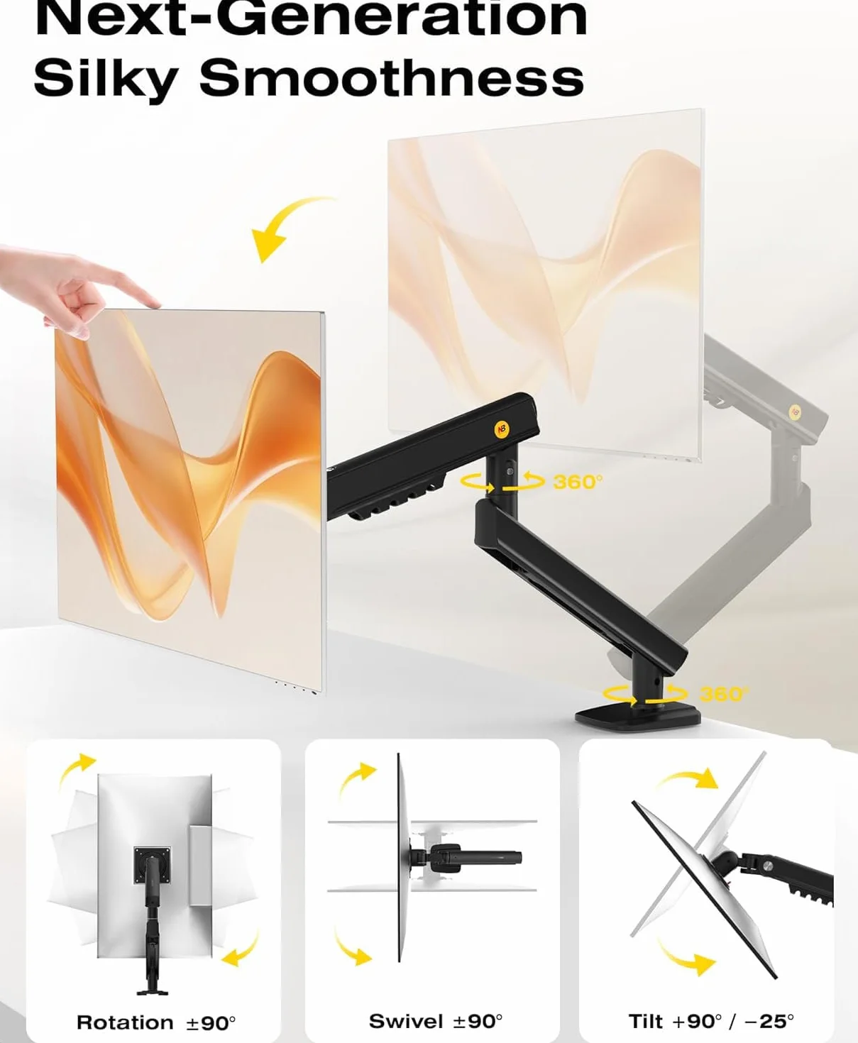 NB Ergonomic Brazo de Monitor para monitores de 17 a 32 Pulgadas, Carga de Montaje de Resorte mecánico de hasta 9 kg, VESA 75/100 mm, Montaje para Monitor A5 (Negro)