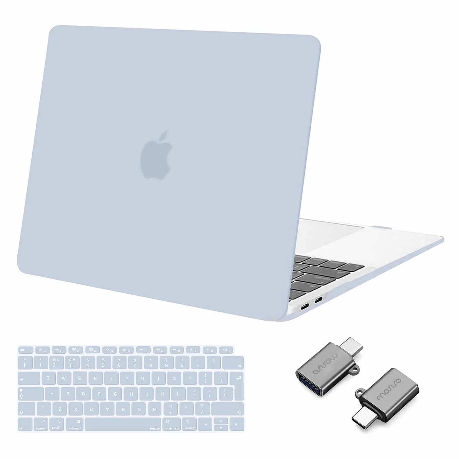 MOSISO Funda Dura Compatible con MacBook Air 13 Pulgadas 2022-2018 A2337 M1 A2179 A1932,Carcasa Rígida Protector de Plástico Estuche&Teclado Cubierta&Tipo C Paquete 2 Adaptadores,Bebe Azul