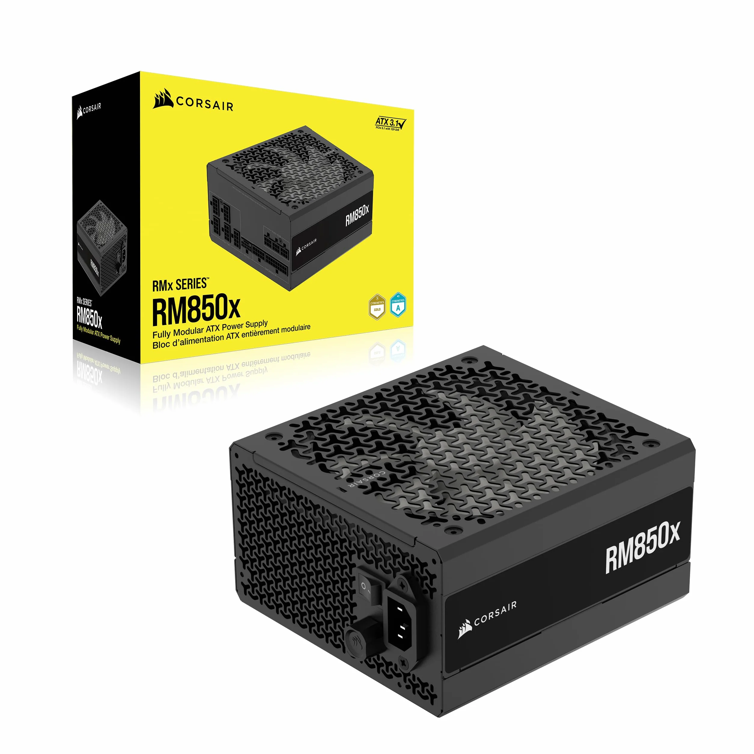 CORSAIR RM850x Fuente de Alimentación ATX Totalmente Modular de Bajo Ruido – Compatible con ATX 3.1 & PCIe 5.1 – Eficiencia Cybenetics Gold – Conector 12V–2x6 Nativo – Negro