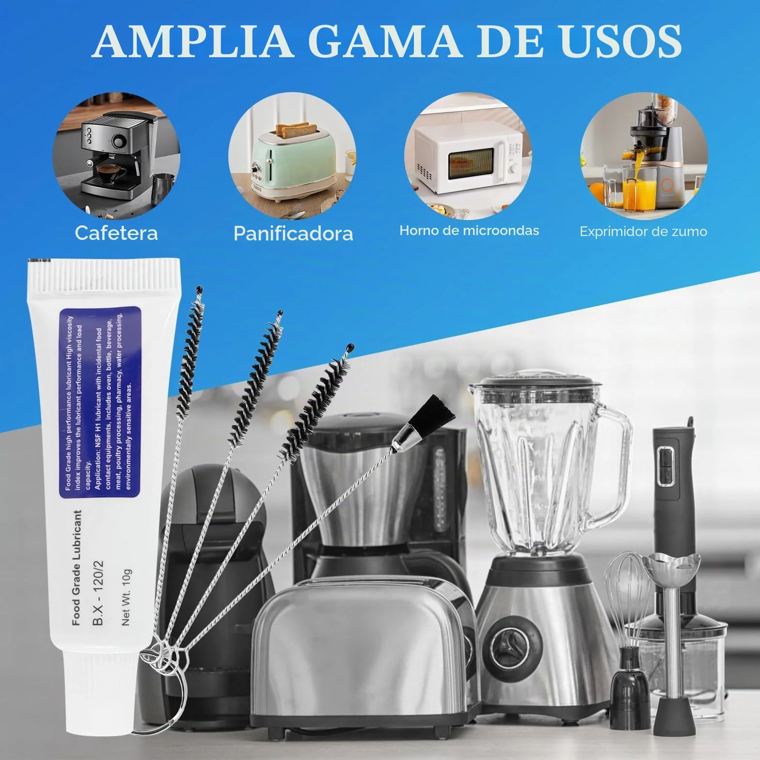 Grasa de silicona para cafeteras automáticas 30g apta para alimentos con 4 cepillos de limpieza