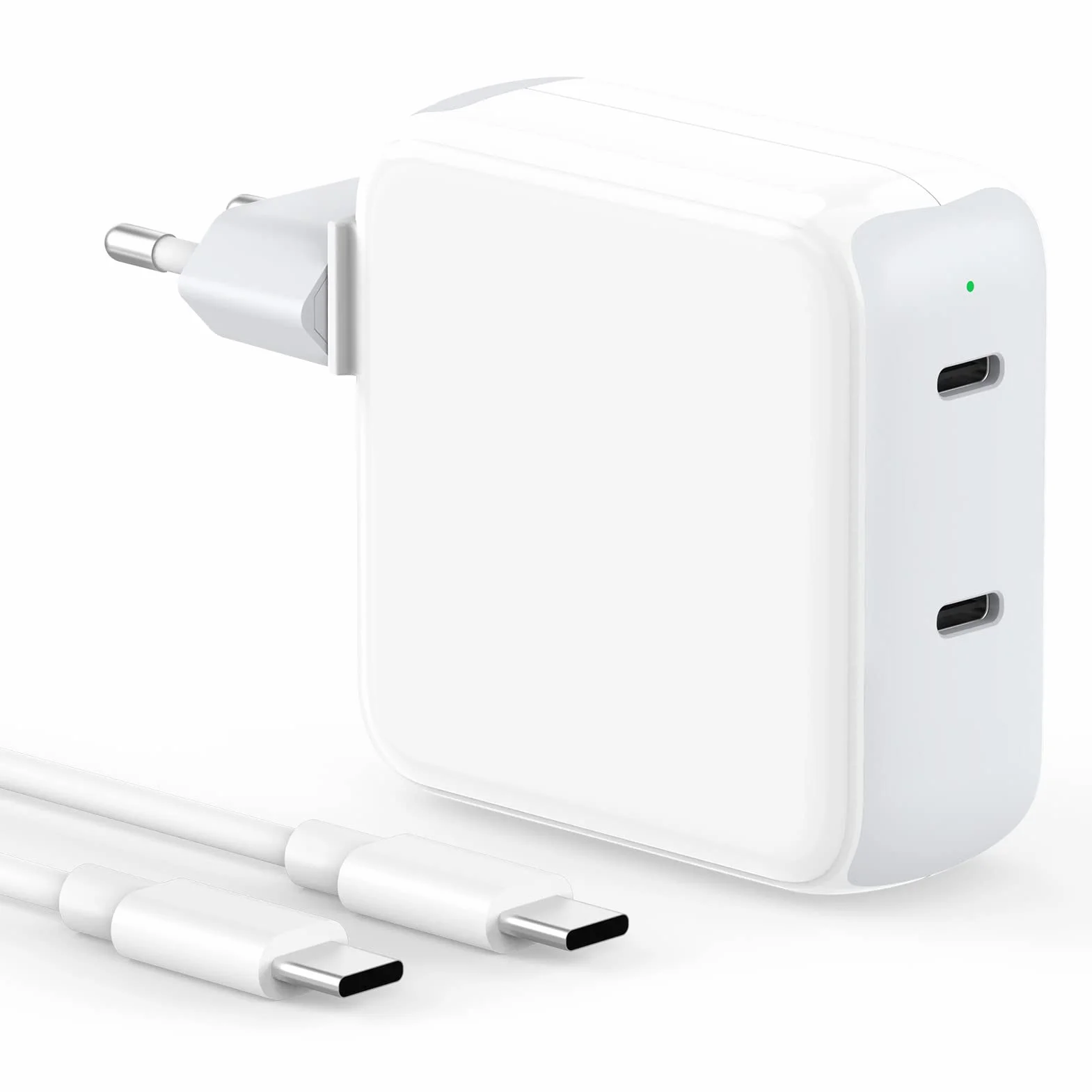 67W Cargador USB C 2-Port Compatible con MacBook Air 2020/2019/2018 Pulgadas, MacBook Pro, 2024 i-Pad Pro M4/Air M2, Tipo C Cargador Rápido con 2M Cable USB C a C
