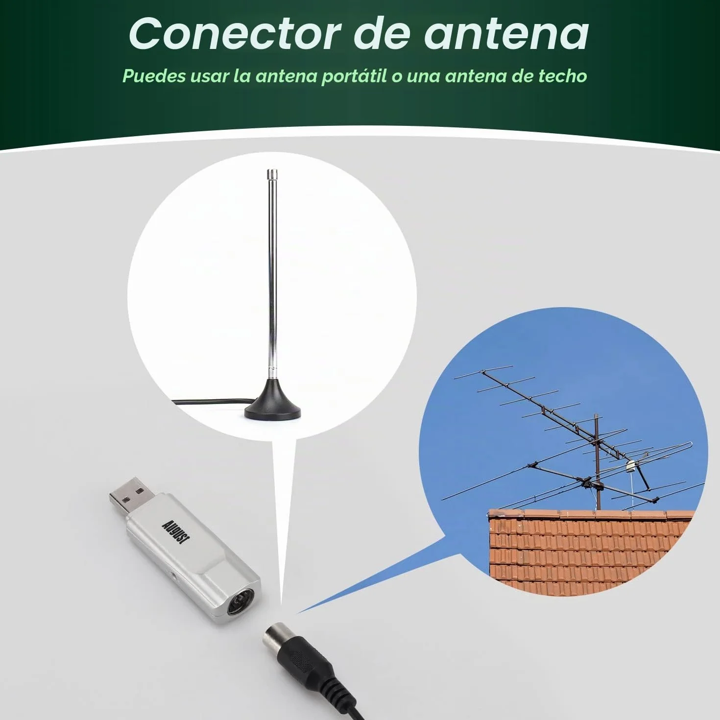 August DVB-T210 Freeview HD TV Sintonizador USB Stick – Mira y graba Canales Freeview en Laptop y PC, graba en HDD o SSD a través de USB, no Requiere WiFi, Receptor DVB-T2 para Windows 11 Home, 10, 8