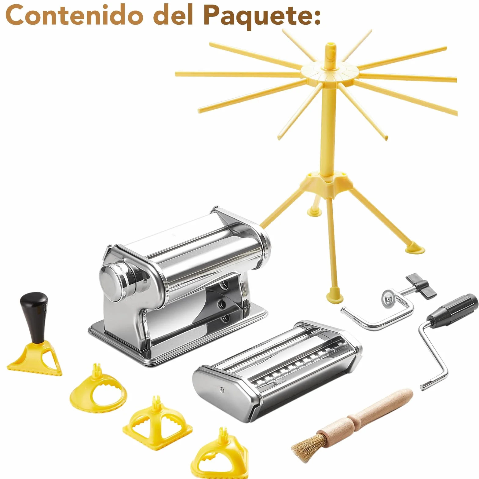 ROSSETTO Máquina de pasta manual acero inoxidable 9 grosores 2 anchos corte lasaña espaguetis fettuccine raviolis