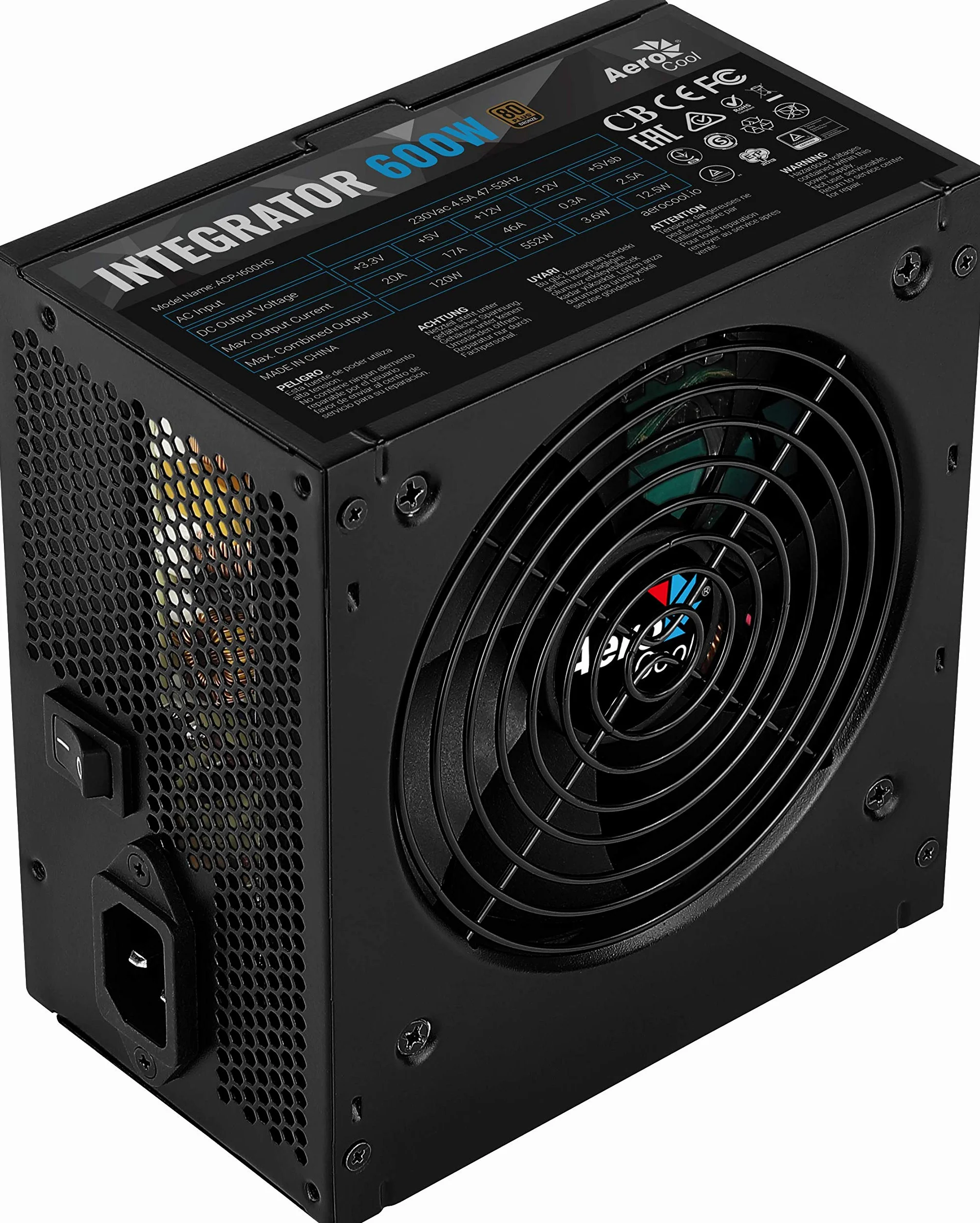 Aerocool Integrator 600 W 80 Plus Bronze Power Supply Unit with UK 3 Pin Power Lead