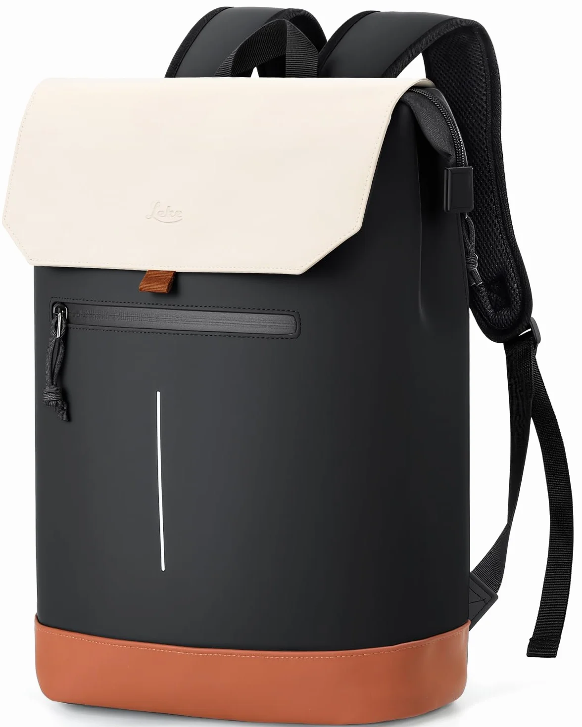 Mochila Portatil Mujer 15.6 Pulgadas -Moda Casual Para Trabajo y Universidad,Mochilas Impermeable para Ordenador Portatil con DiseñO Moderno,Ideal para Viajes, Oficina y Colegio-Beige Negro