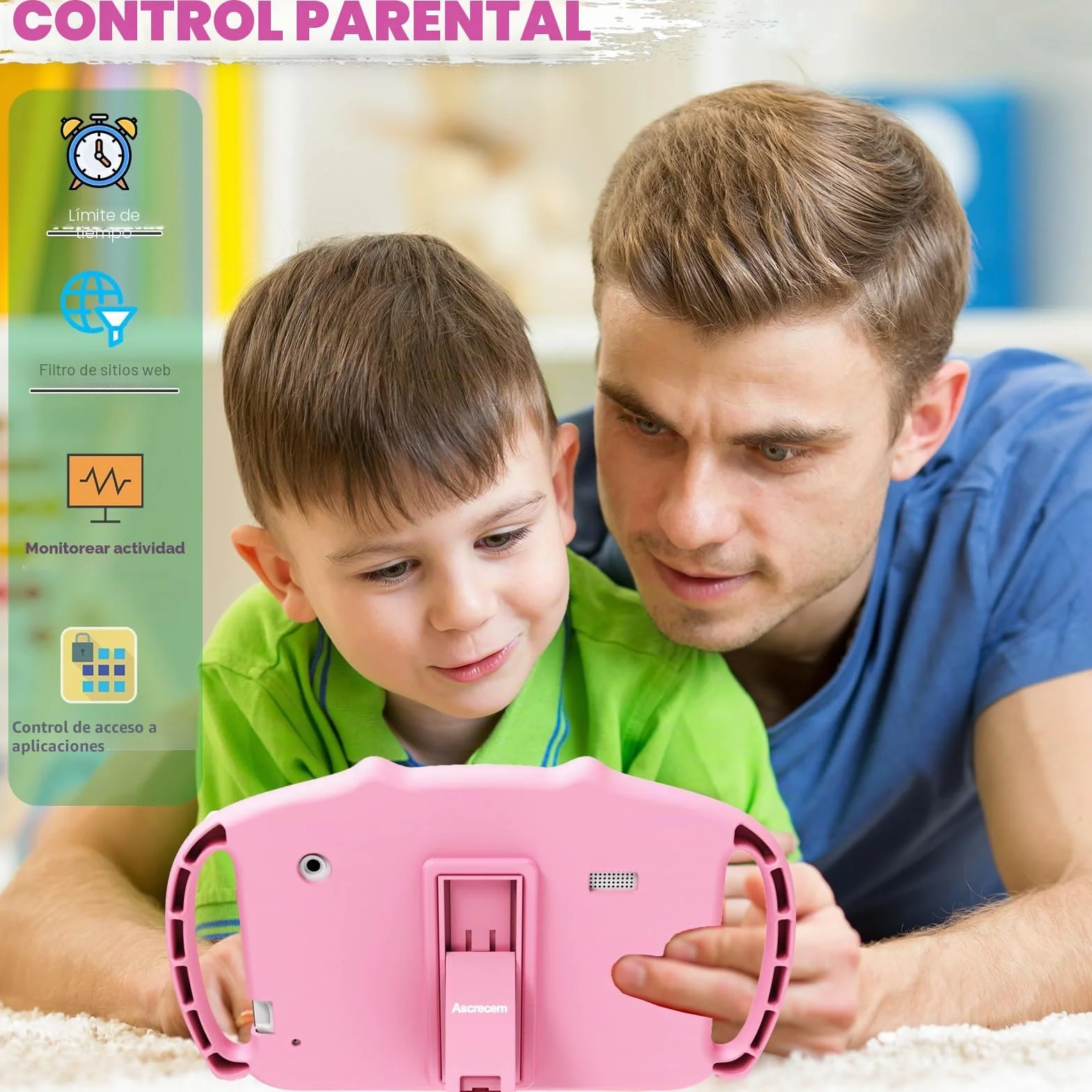 ascrecem Tablet Niños 7 Pulgadas Android Tablet Infantil con WiFi Doble Cámara Control Parental Quad Core 2GB RAM 32GB ROM Juegos Educativos Tableta Bebe de 3 a 14 años Chica Chico (Rosa)