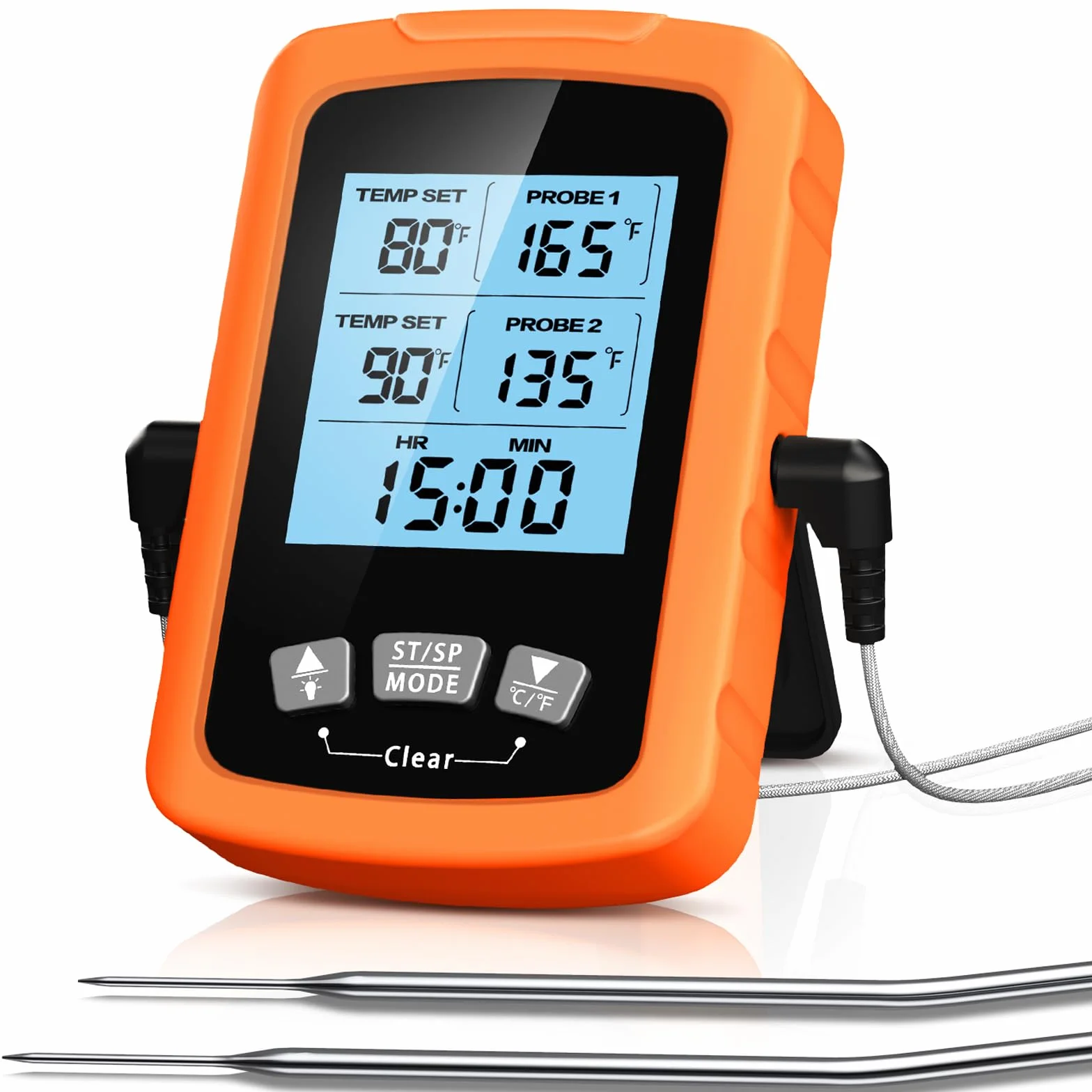CIRYCASE Termometro Cocina, Termometro Carne Digital de Lectura Rápida & Precisa con Sondas Duales 16.3cm, Retroiluminada & Alarma Temporizador, Termometro Horno Apagado Auto para Parrilla/Horno/BBQ