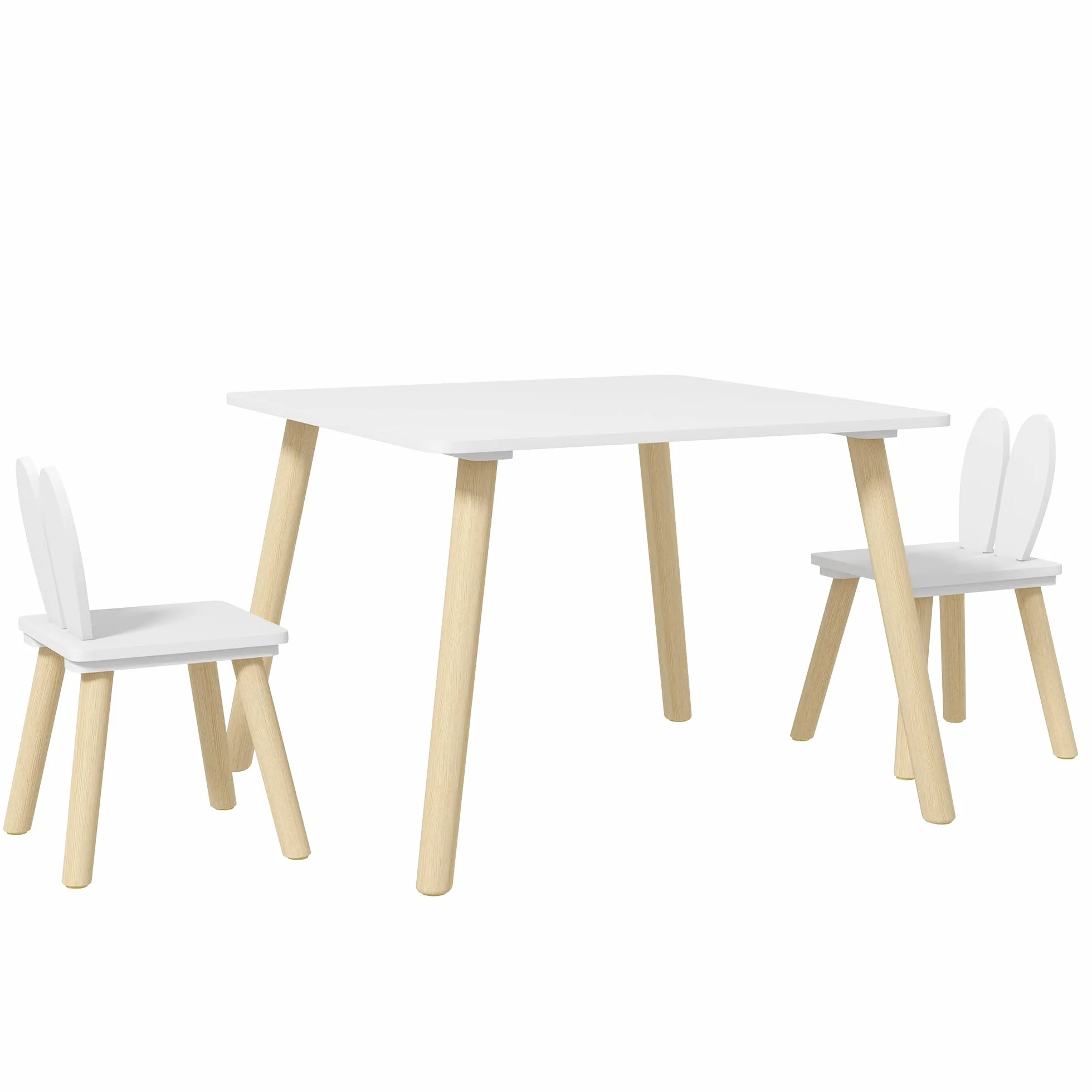 AIYAPLAY Juego de Mesa y 2 Sillas Infantiles con Orejas de Conejo Blanco