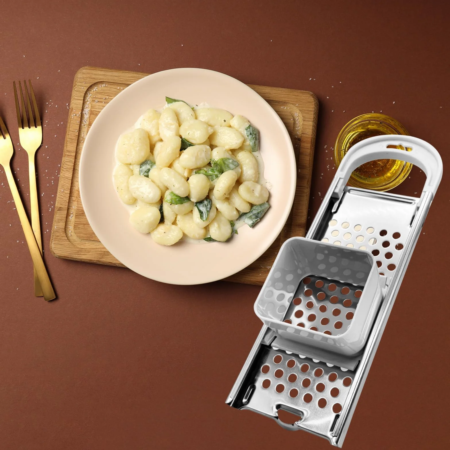 Rallador de Spätzle Acero Inoxidable, Prensa Alemana para Fideos, Apto Lavavajillas, Fabricante de Spätzle con Empujador de Seguridad