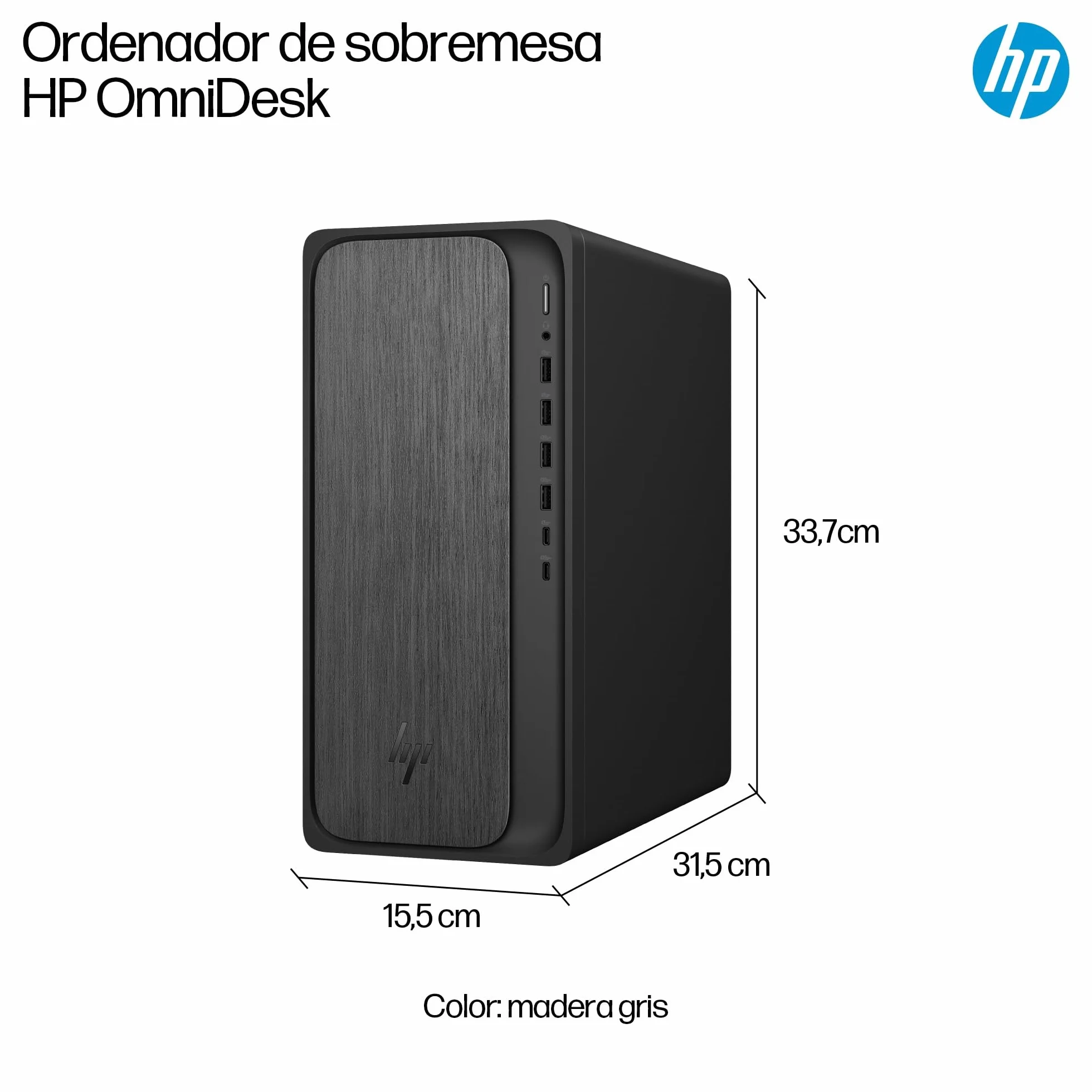 HP Ordenador de Sobremesa OmniDesk (AMD Ryzen 7 8700G, 16GB RAM, 1TB SSD, Gráficos AMD Radeon, FreeDOS) - Negro