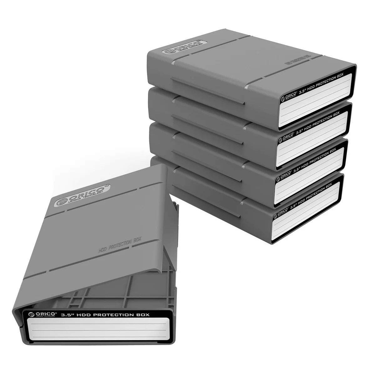 Caja Protectora ORICO 3,5 Pulgadas Antiestática/Antigolpes/Antipolvo para HDD, 5 Unidades Gris-PHP35