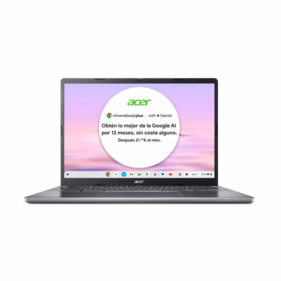 Acer Chromebook Plus 514 CB514-3H - Ordenador Portátil con Google IA 14" WUXGA IPS (AMD Ryzen 3 7320C, 8GB RAM, 128GB SSD, AMD Radeon Graphics, ChromeOS) Plata, Teclado QWERTY español