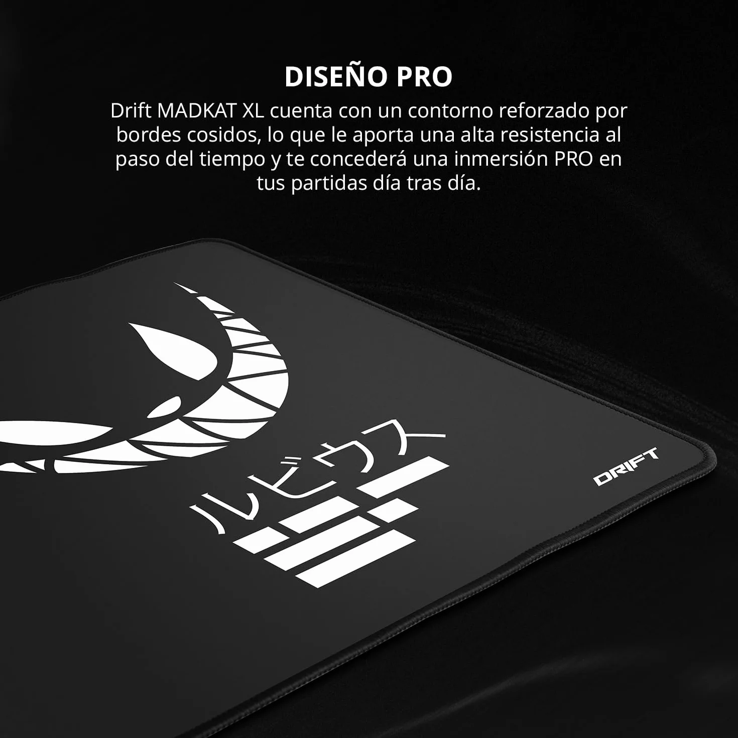 Drift Gaming MADKAT XL - Alfombrilla Gaming Oficial ElRubius, Superficie Extra Suave, Dimensiones 900X350x3mm, Base Antideslizante, Bordes cosidos, Color Negro