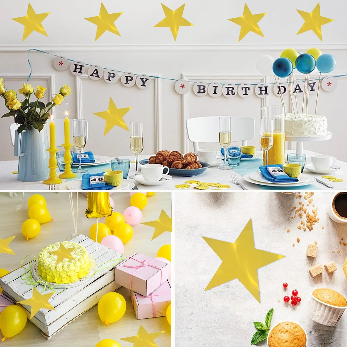 50 Estrellas Doradas de Cinco Puntas Decoraciones Papel Cartón Accesorios Fiesta
