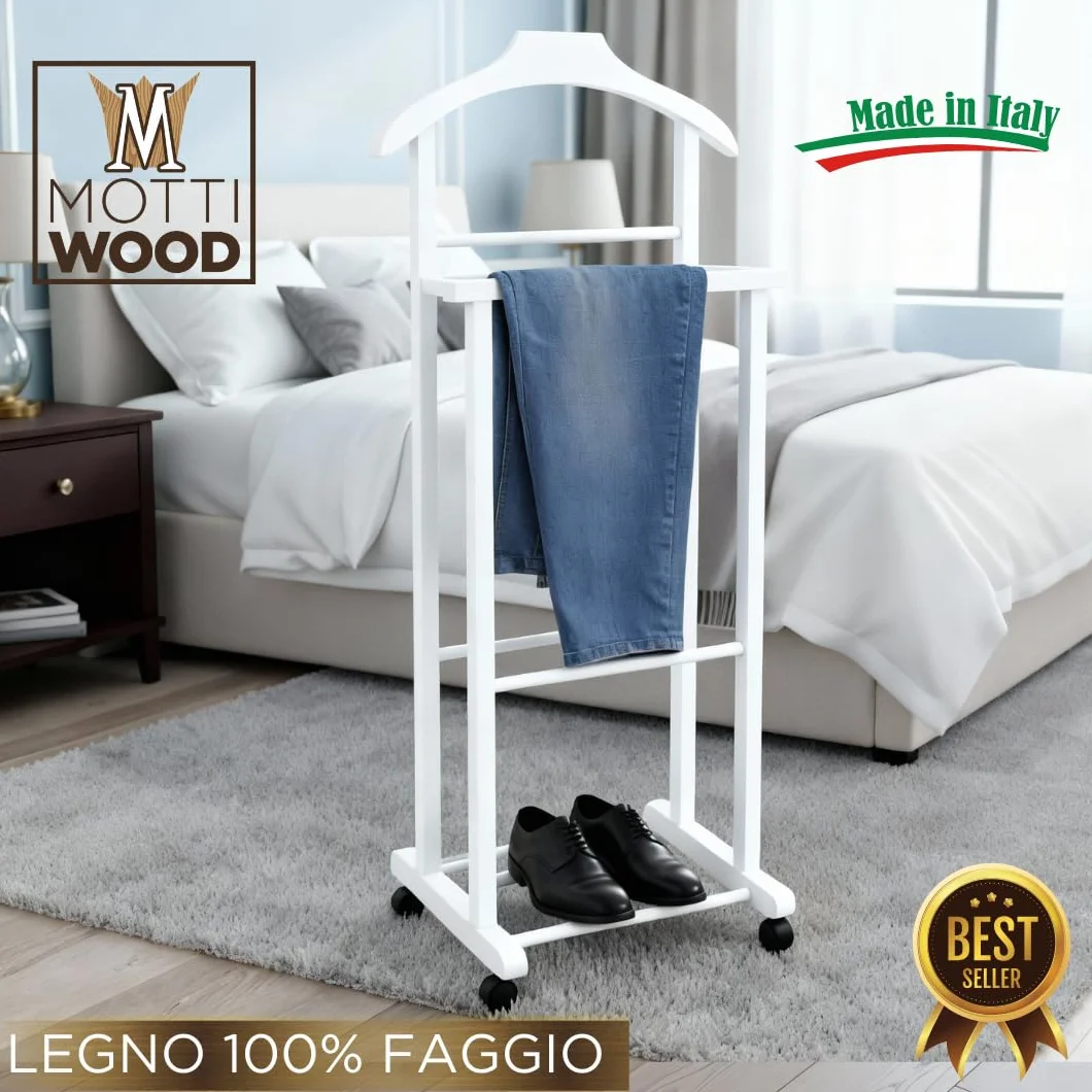 Perchero blanco madera de haya con ruedas fabricado en Italia