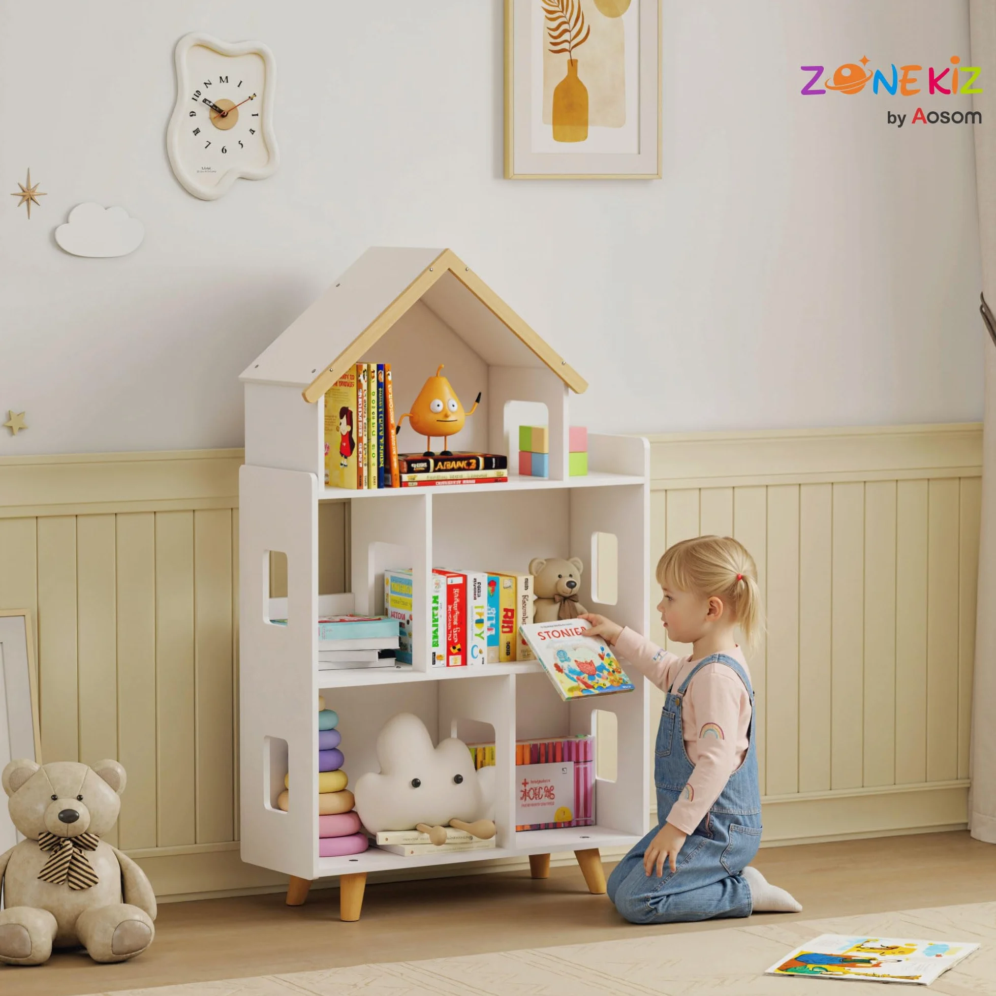 ZONEKIZ Estantería para Juguetes 3 Niveles 50 kg 65x25x108,5 cm Blanco