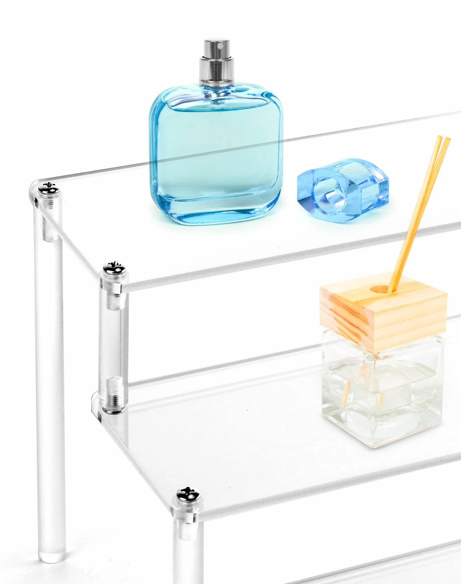 QWORK 3 Niveles Soporte Exhibición Acrílico 30x21x15cm Vitrina Transparente