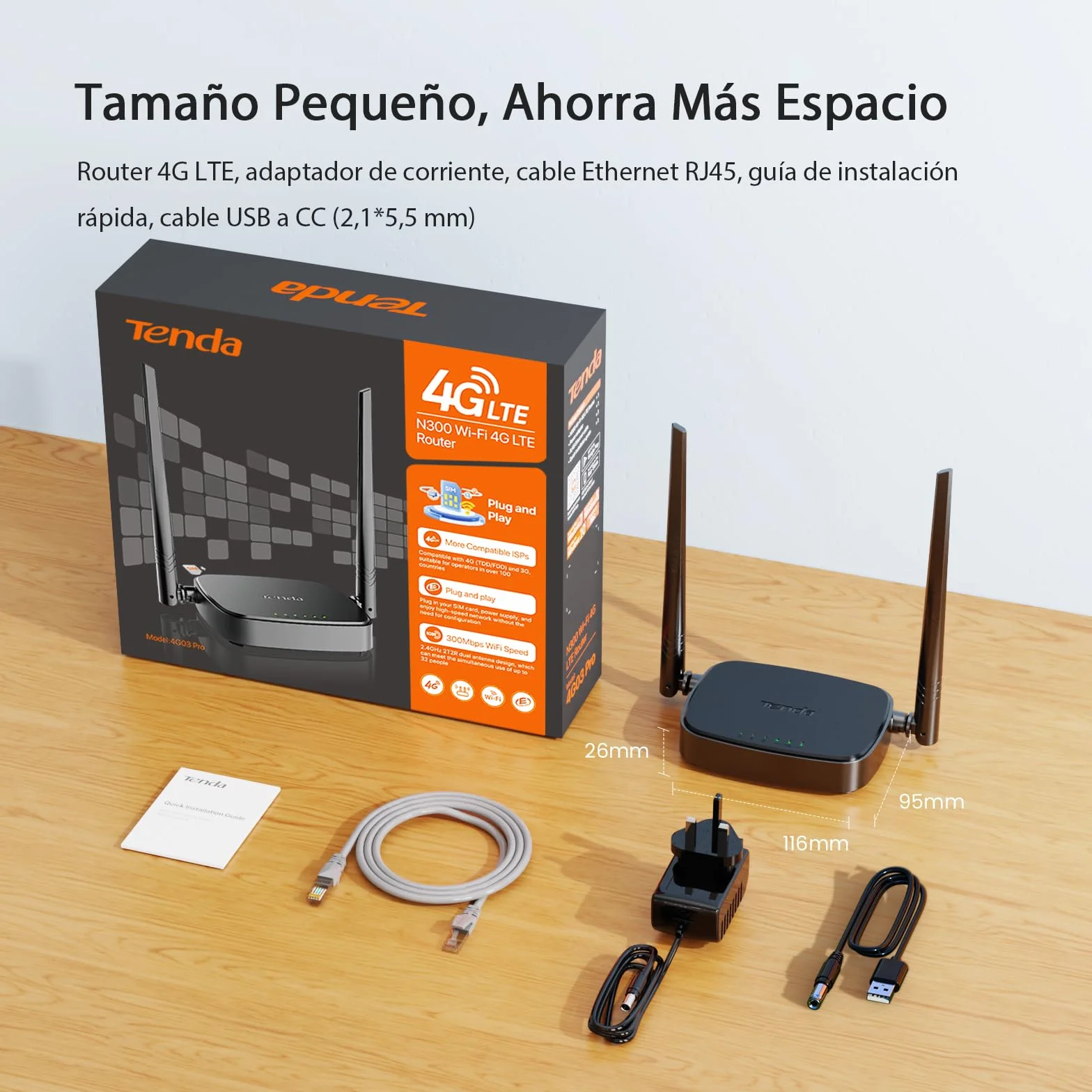 Tenda 4G03 Pro - Router 4G SIM, Wireless LTE CAT4, Router 4G con Tarjeta SIM Velocidad hasta 300Mbps, Plug&Play, LAN/WAN Ethernet Port, Charge with Powe Bank, Compatible con múltiples operadores