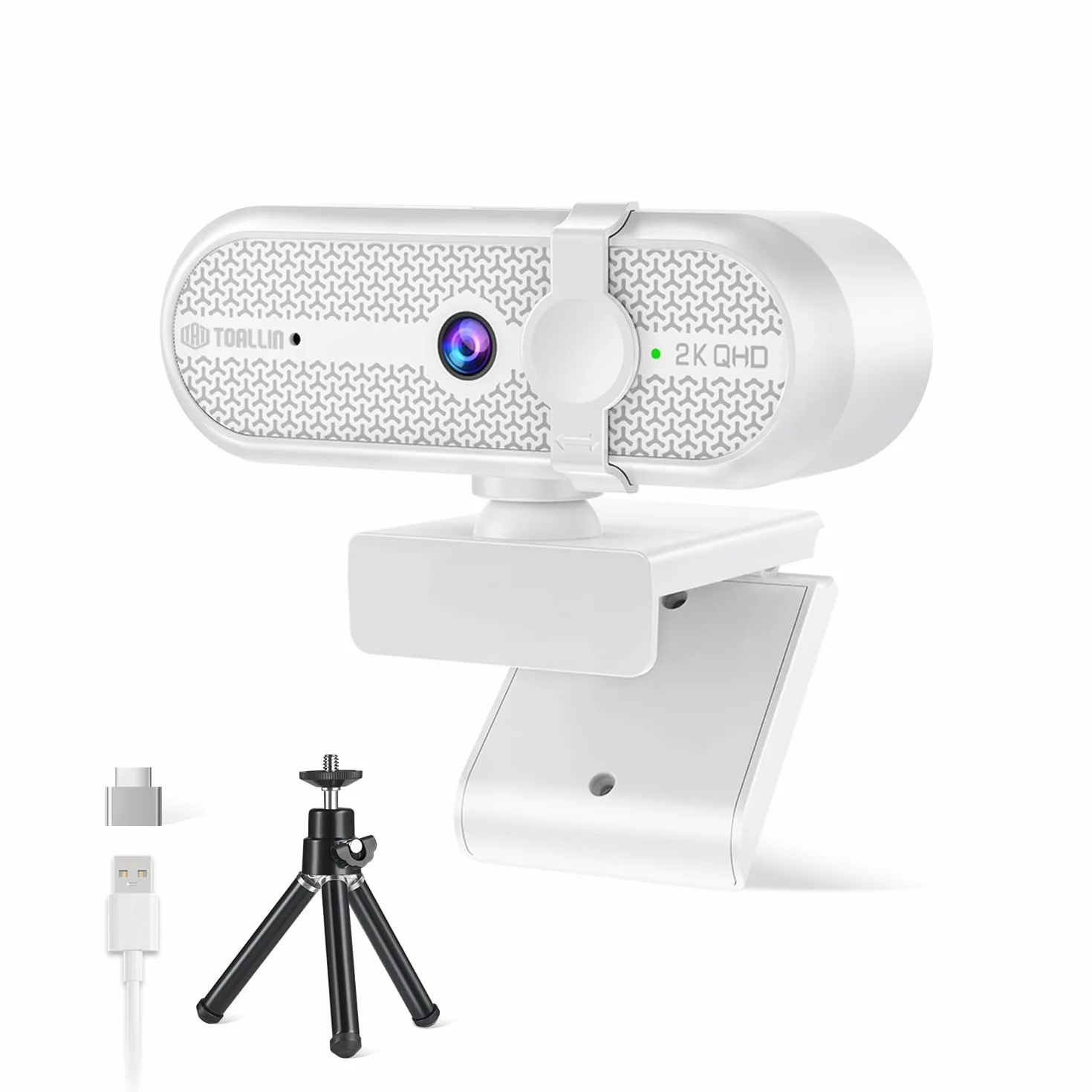 TOALLIN Cámara Web 2K con Trípode para Streaming, 5 Millones de Píxeles, Micrófono Integrado y Cubierta de Privacidad, Cámara USB para Portátil y PC, Juegos, Videoconferencias y Videollamadas