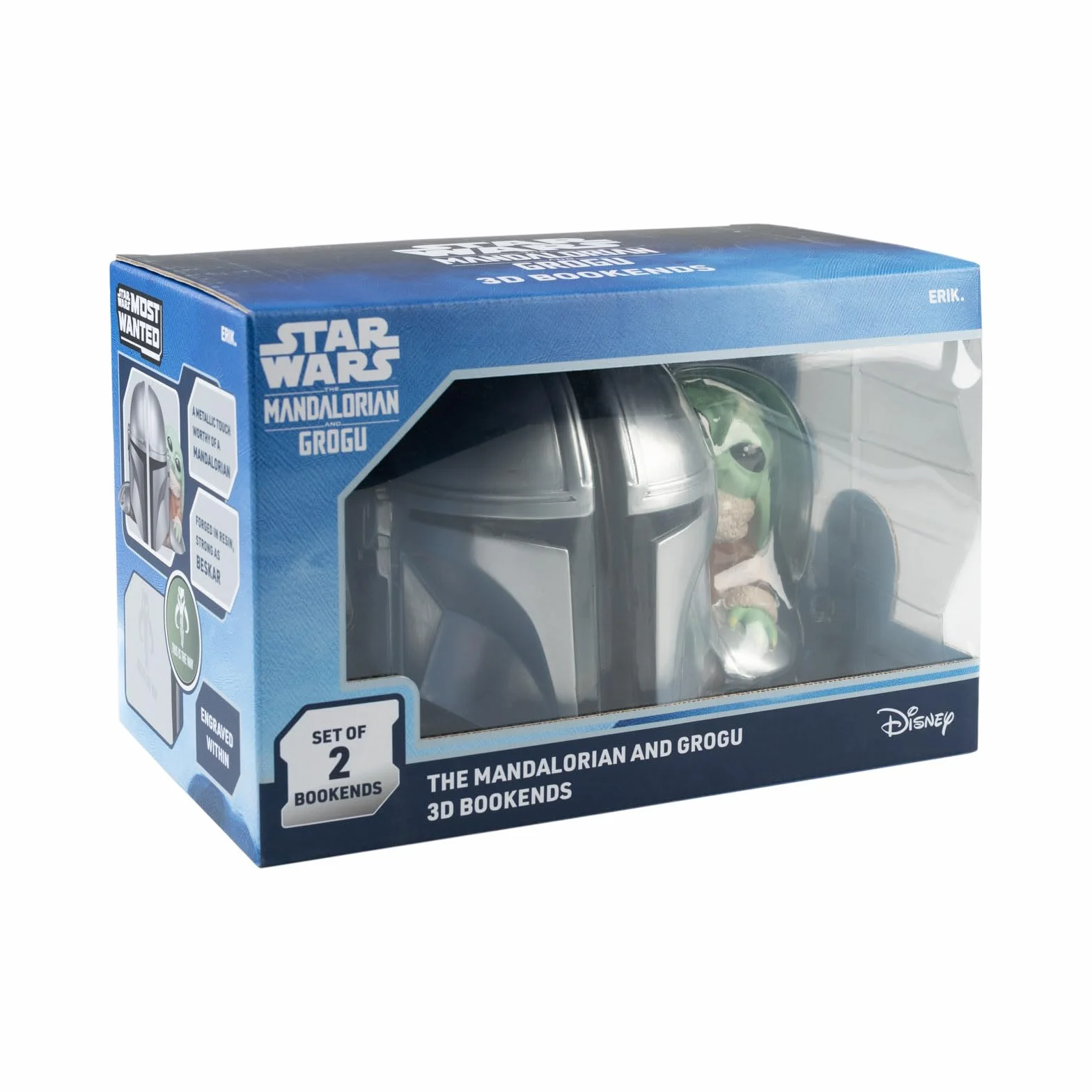 Star Wars Mandalorian Sujetalibros Figuras Originales Casco y Grogu para Estantería