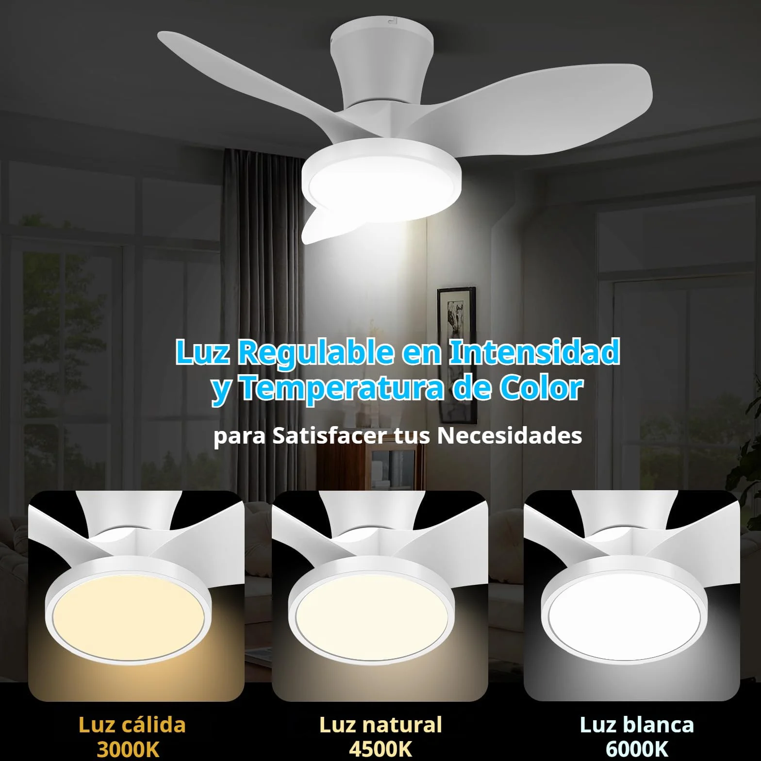 ocioc Ventilador de Techo LED 81cm Blanco Mando a Distancia Motor DC Reversible 6 Velocidades