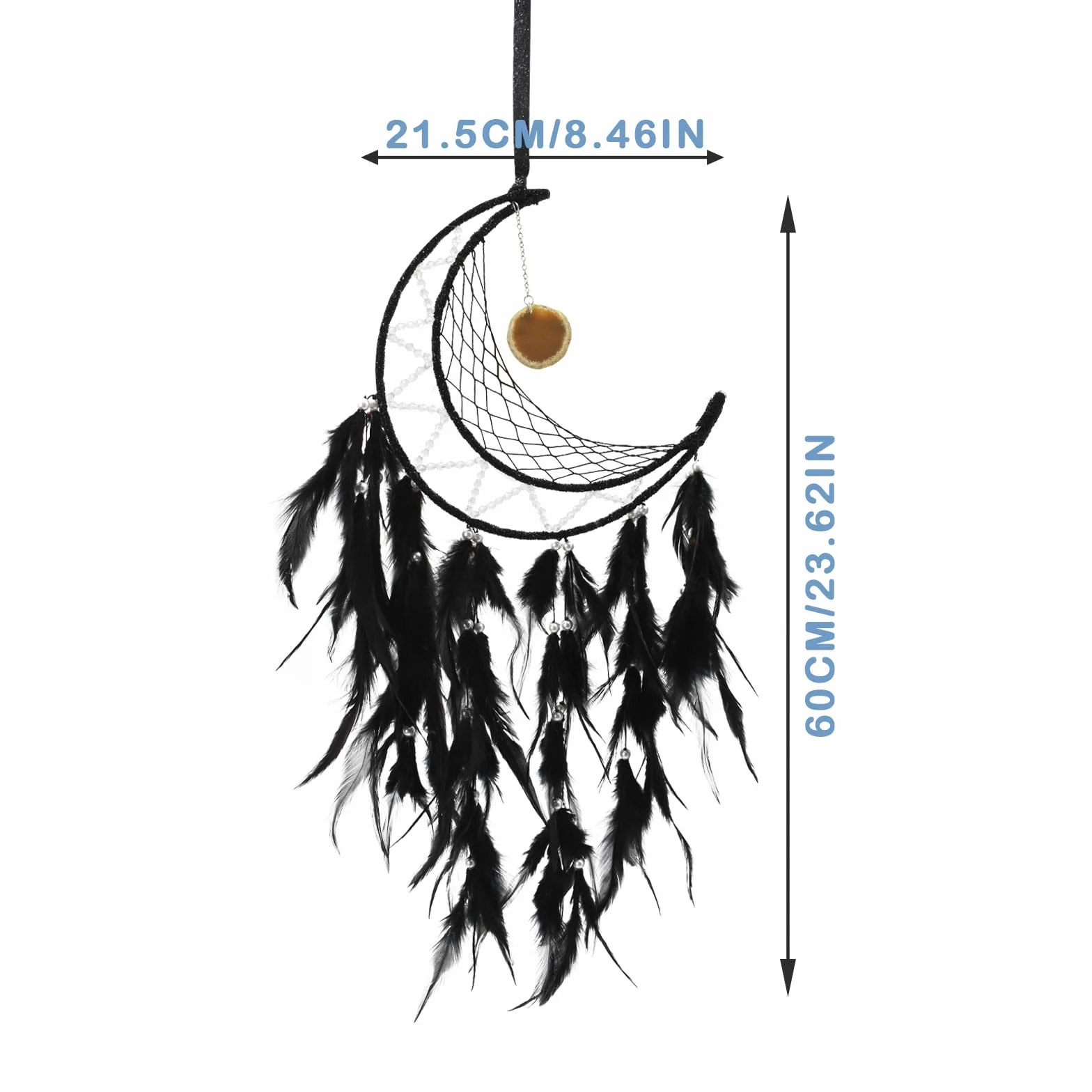 Atrapasueños de Luna Hecho a Mano para Colgar en la Pared, Estilo Bohemio, Negro