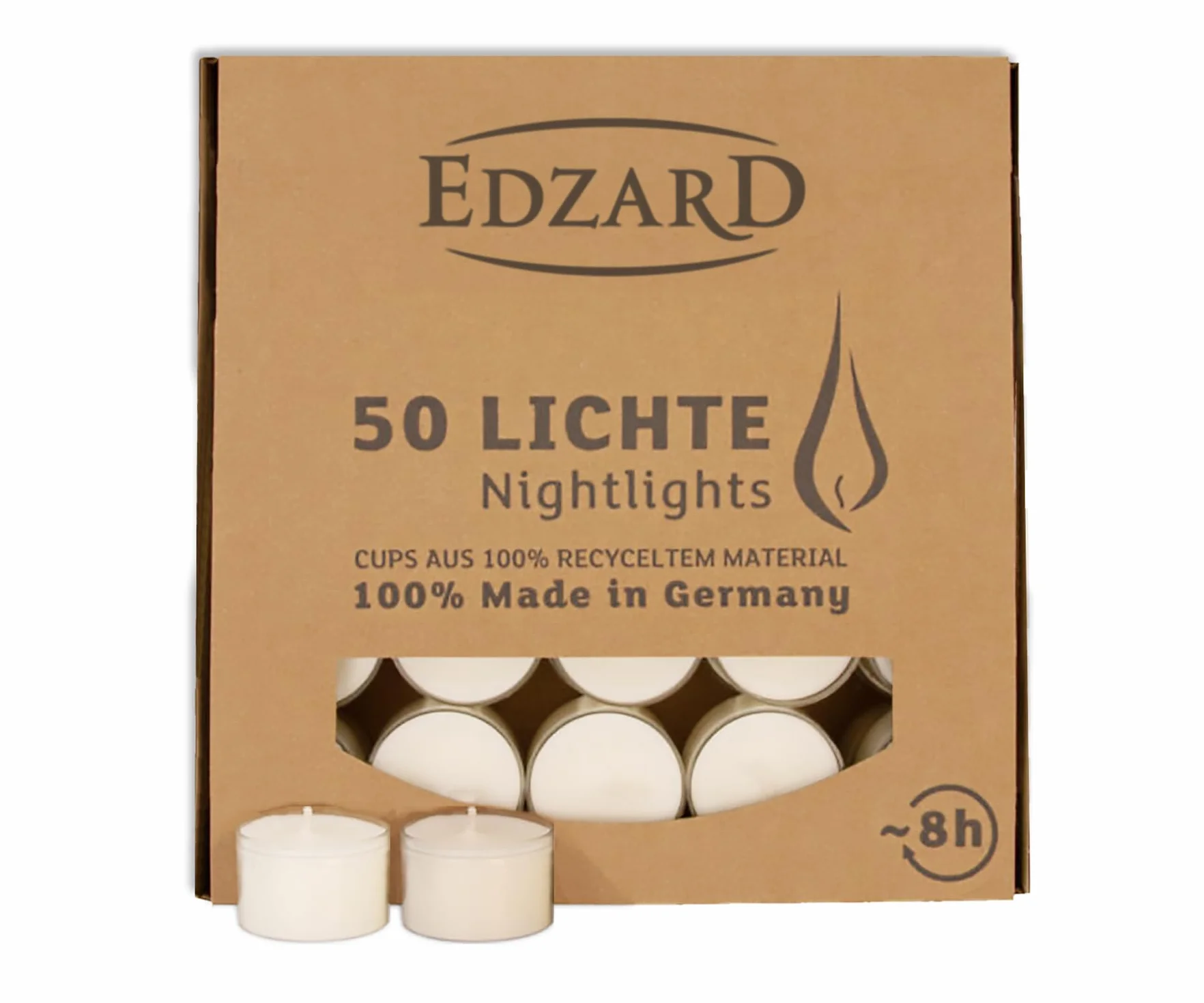 EDZARD 50 velas candelita, blanco, parafina, vaso de plástico transparente, inodoras, duración de combustión aprox. 8 horas