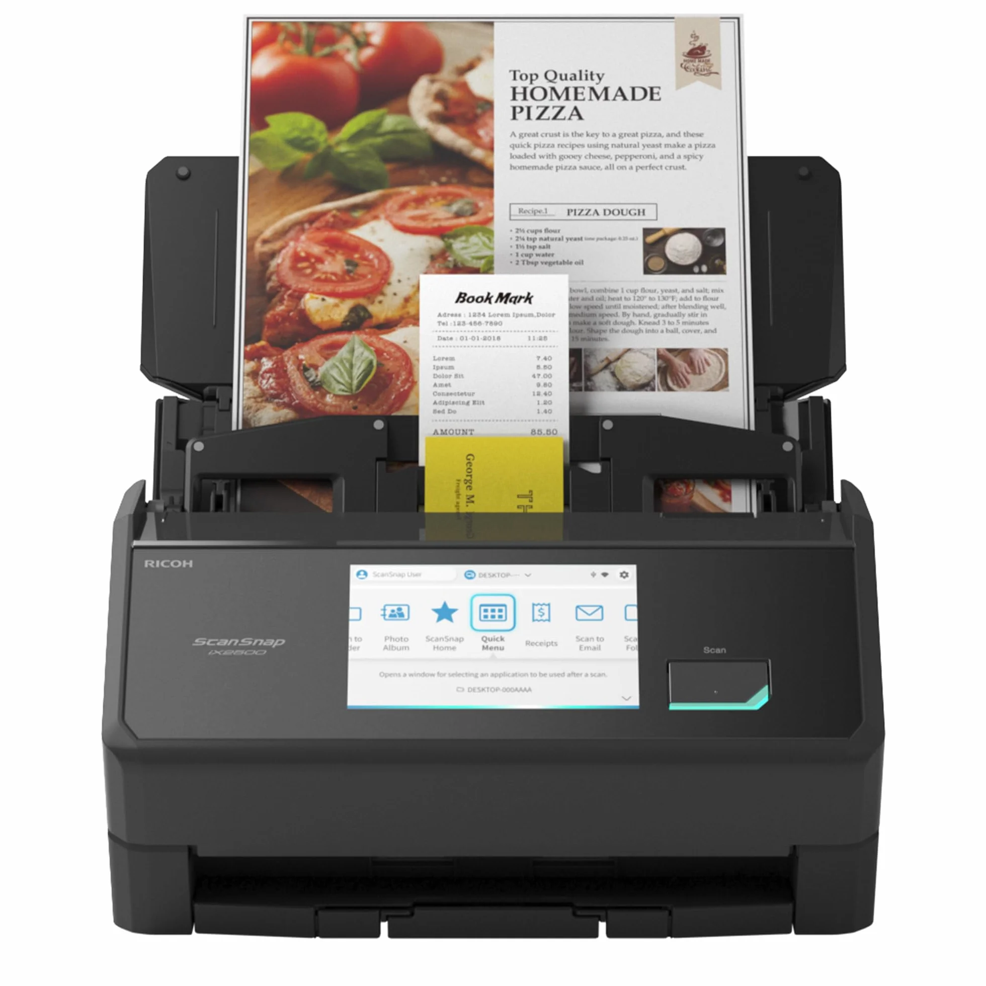 ScanSnap iX2500 Escáner dúplex 45 ppm 90 ipm ADF 100 Hojas 600 dpi Pantalla táctil 5 Pulgadas Wi-Fi Bluetooth USB