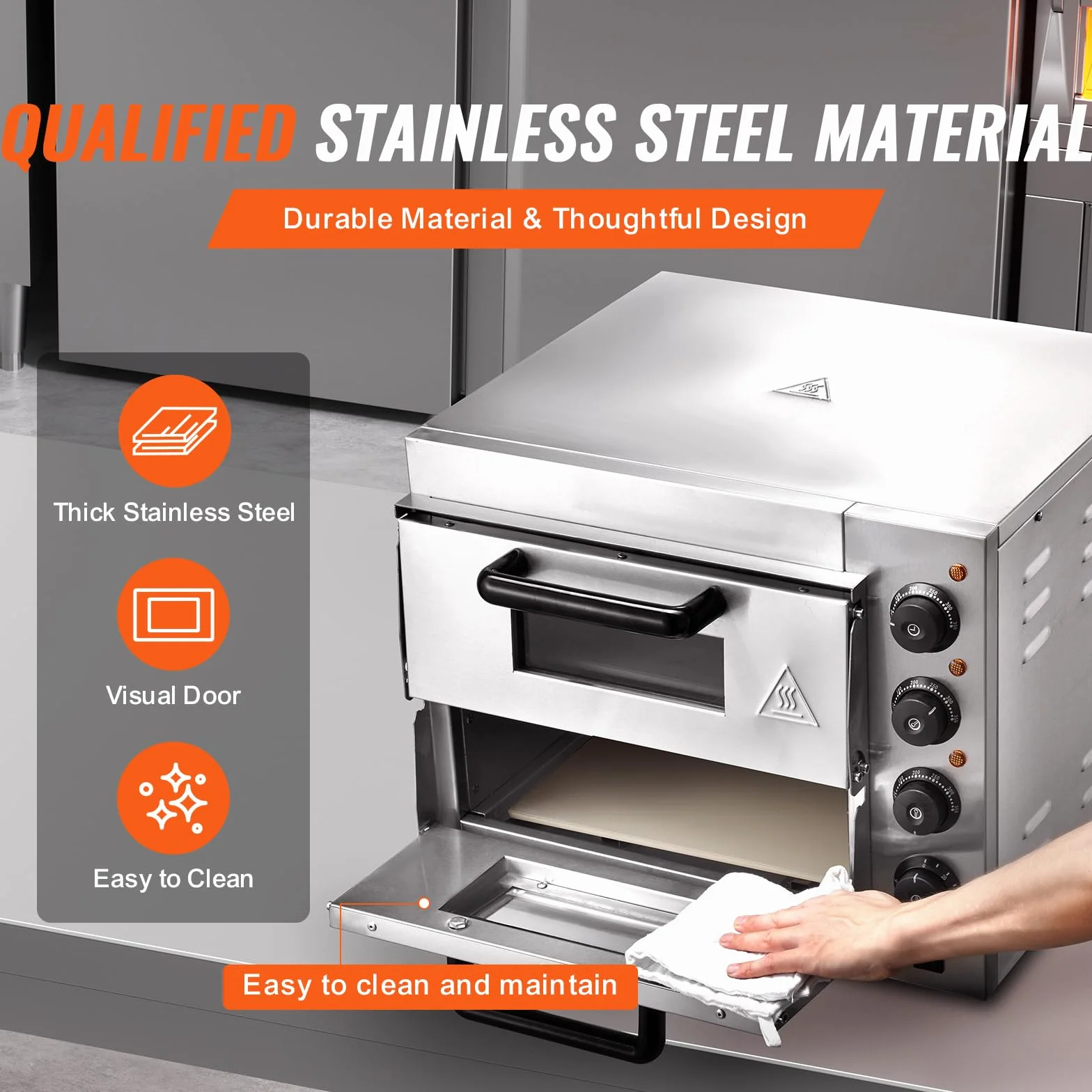 VEVOR Horno de Pizza Comercial Eléctrico de Encimera Doble Piso, Acero Inoxidable con Piedra, 520 x 430 x 430 mm