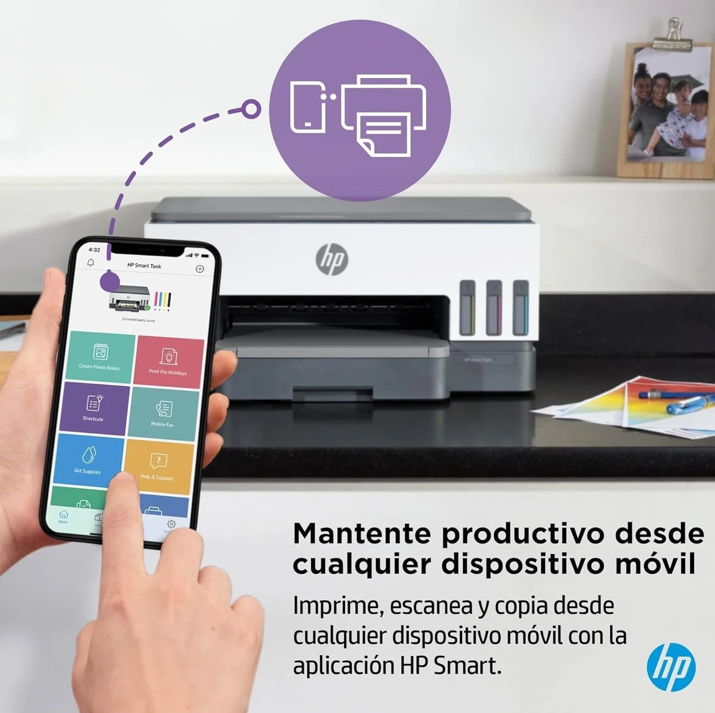 HP Smart Tank 7005 28B54A - Impresora A4 Multifunción con Deposito de Tinta Recargable, Impresión a Color, Escaner, Copiadora, Wi-Fi, Smart App, Blanca y Gris Oscuro
