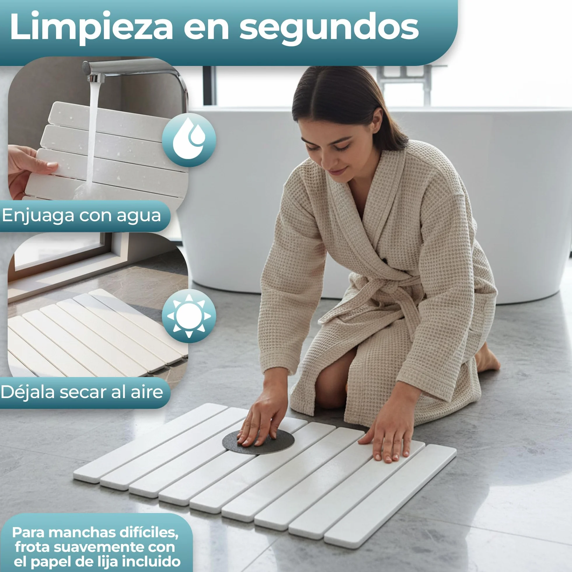 Alfombra Diatomita Baño Plegable 60x39 cm Secado Rápido Alta Absorción Antideslizante Piedra Natural