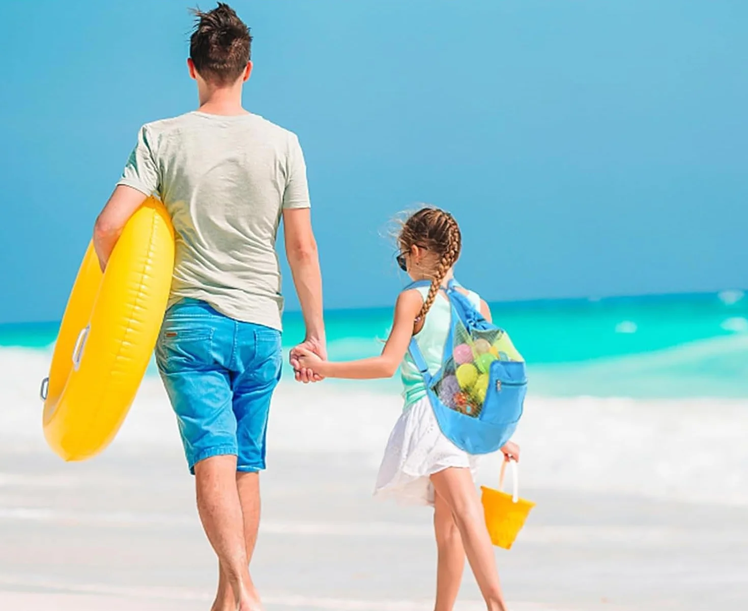 KIMHOME Bolsa para juguetes de playa grande malla plegable drena arena agua