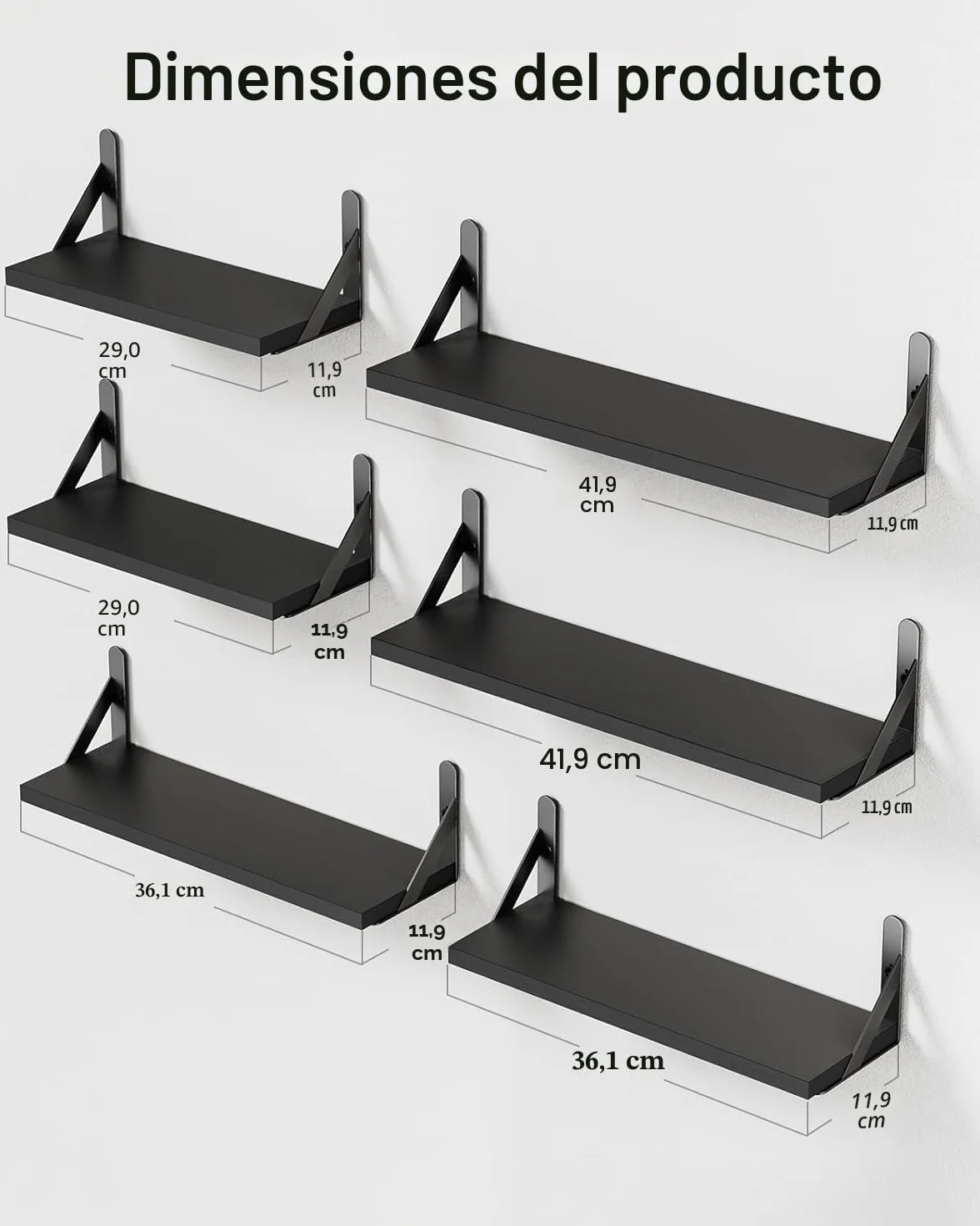 Pipishell Juego de 6 estantes flotantes de madera para pared rústicos