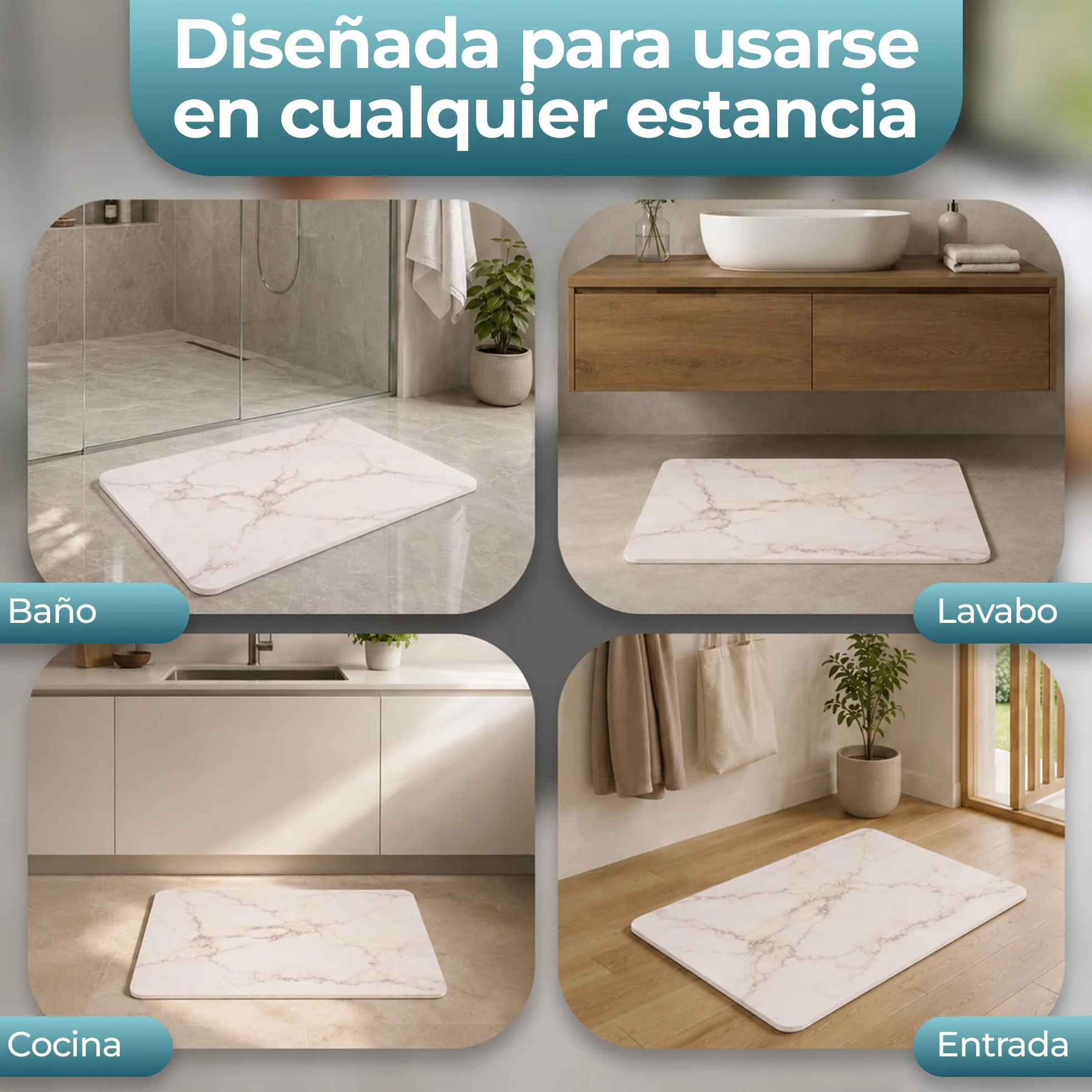 Alfombra Diatomita Baño 60x39 cm Antideslizante Secado Rápido Alta Absorción Piedra Ducha