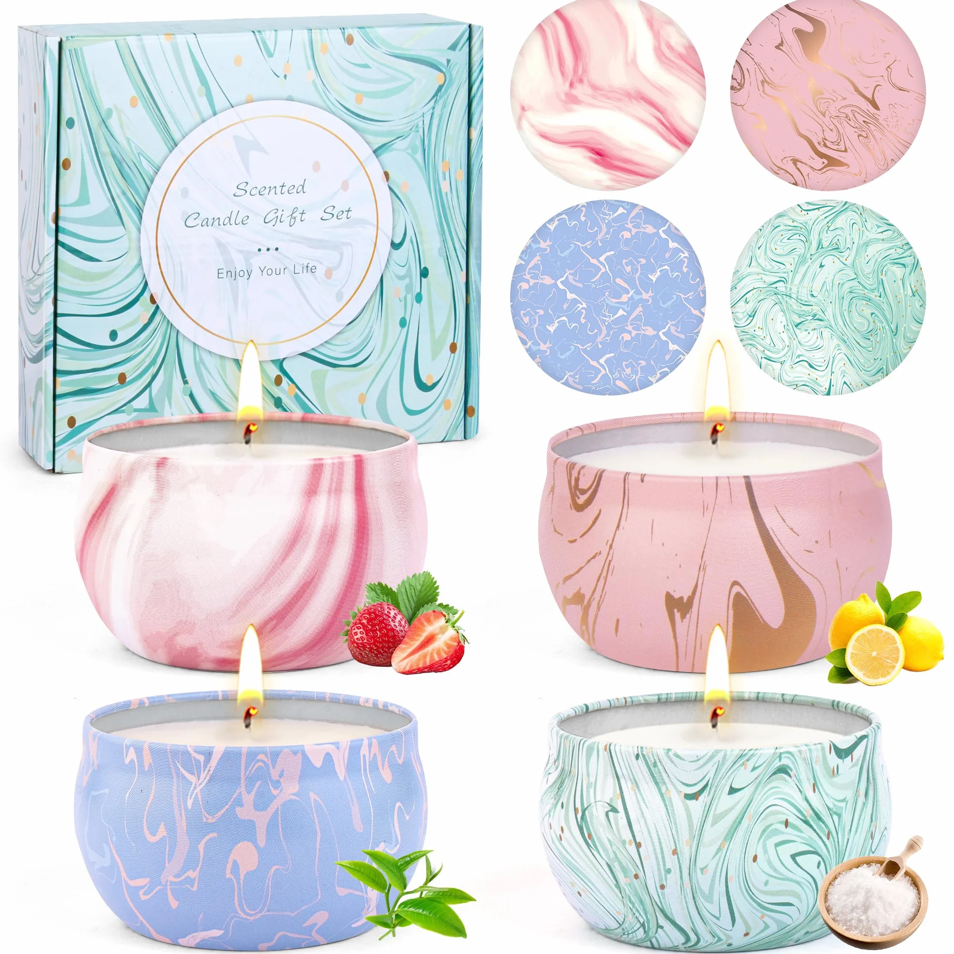 Juego de 4 velas perfumadas de cera de soja natural para mujer, aromaterapia para aliviar el estrés, decoración navideña