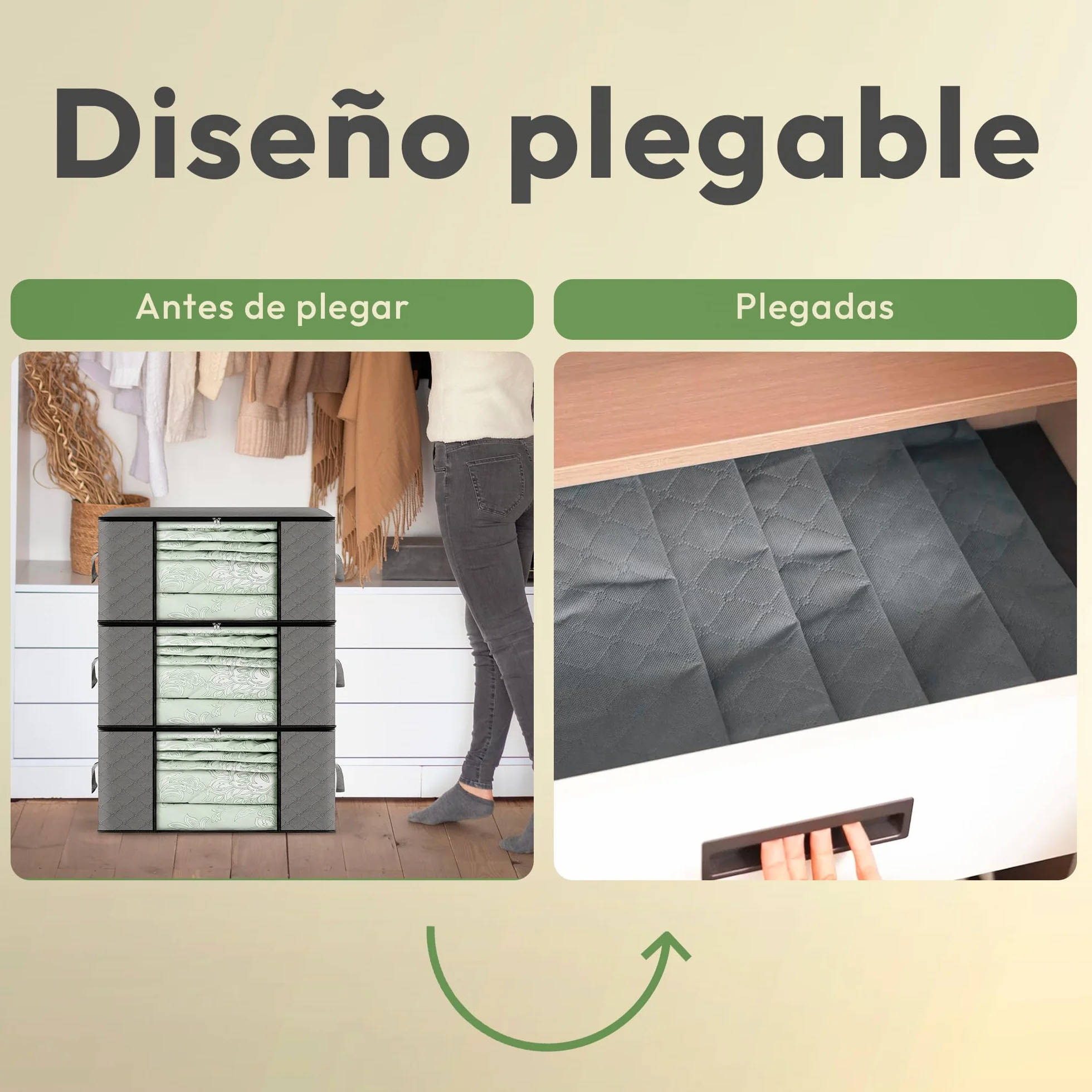 JUPPLIES Cajas Almacenaje Ropa 35L 35,5x50x18,5cm Bolsas con Ventana Transparente Cremallera Bidireccional Asas Reforzadas Pack 6