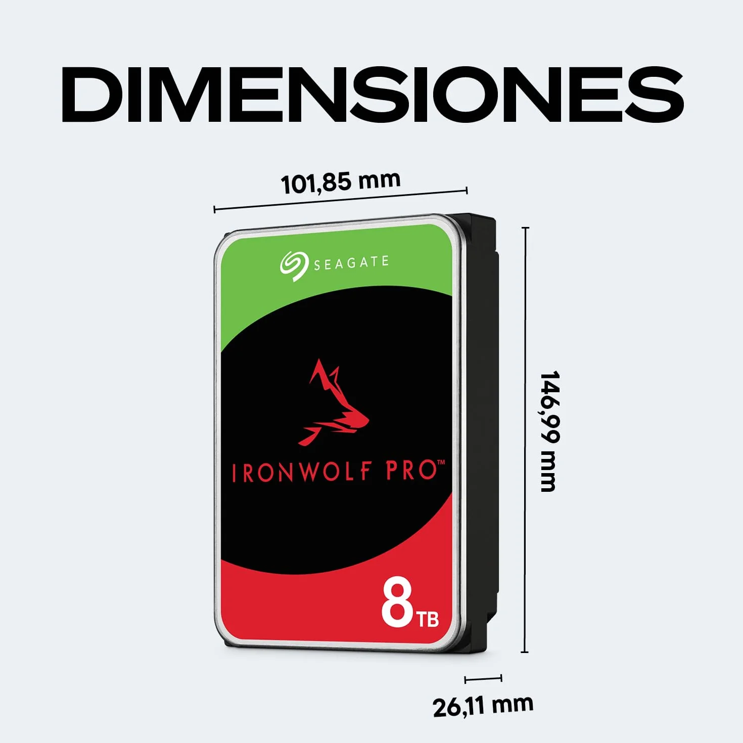Seagate IronWolf Pro 8TB, Enterprise HDD NAS interno, CMR, SATA a 6 Gb/s, 7200 RPM, caché de 256 MB para almacenamiento conectado a red RAID, servicios Rescue, Paquete Abre-fácil (ST8000NTZ01)