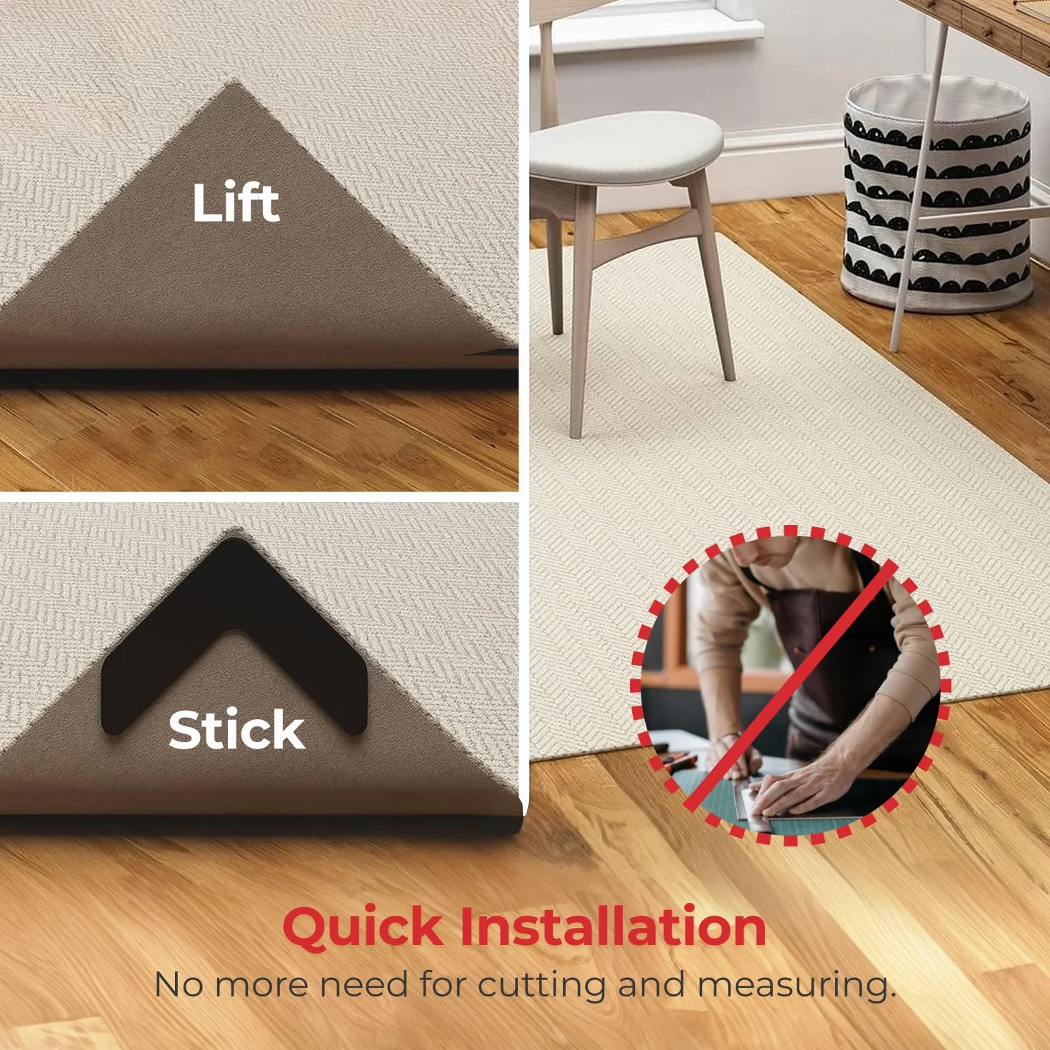 NeverCurl Detiene alfombra rizando esquinas 4 unidades Seguro suelos madera