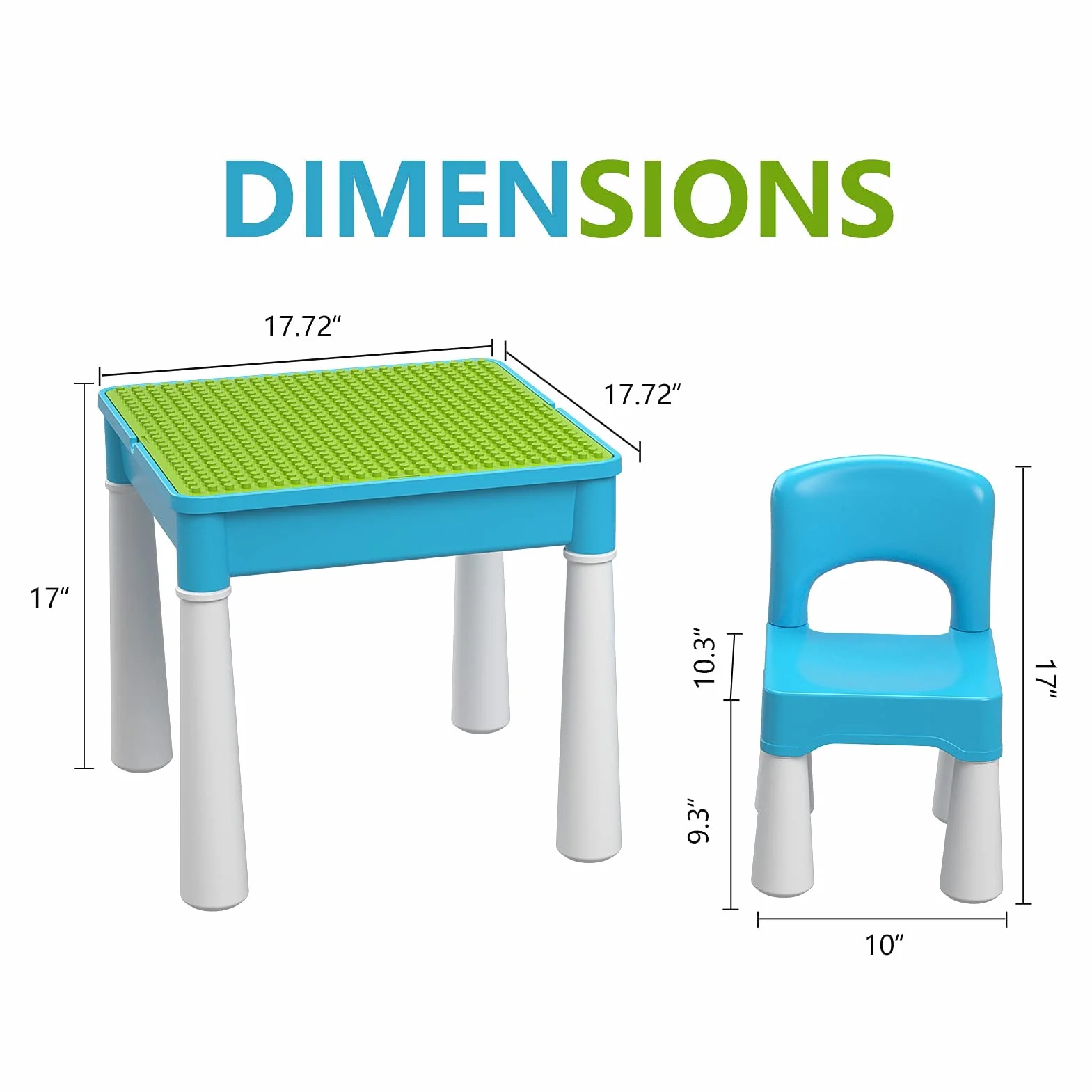 Burgkidz Juego de Mesa 5 en 1 Construcción 128 Piezas Bloques Grandes Mesa y Silla Infantil Azul