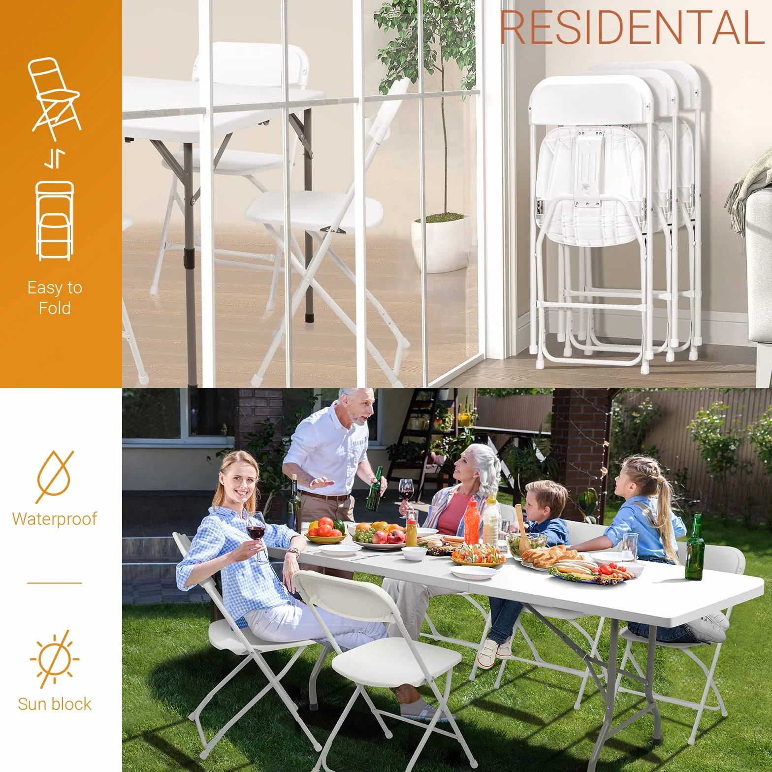 Bonnlo Set de 12 Sillas Plegables 47x47x75 cm Hasta 150 kg Blanco