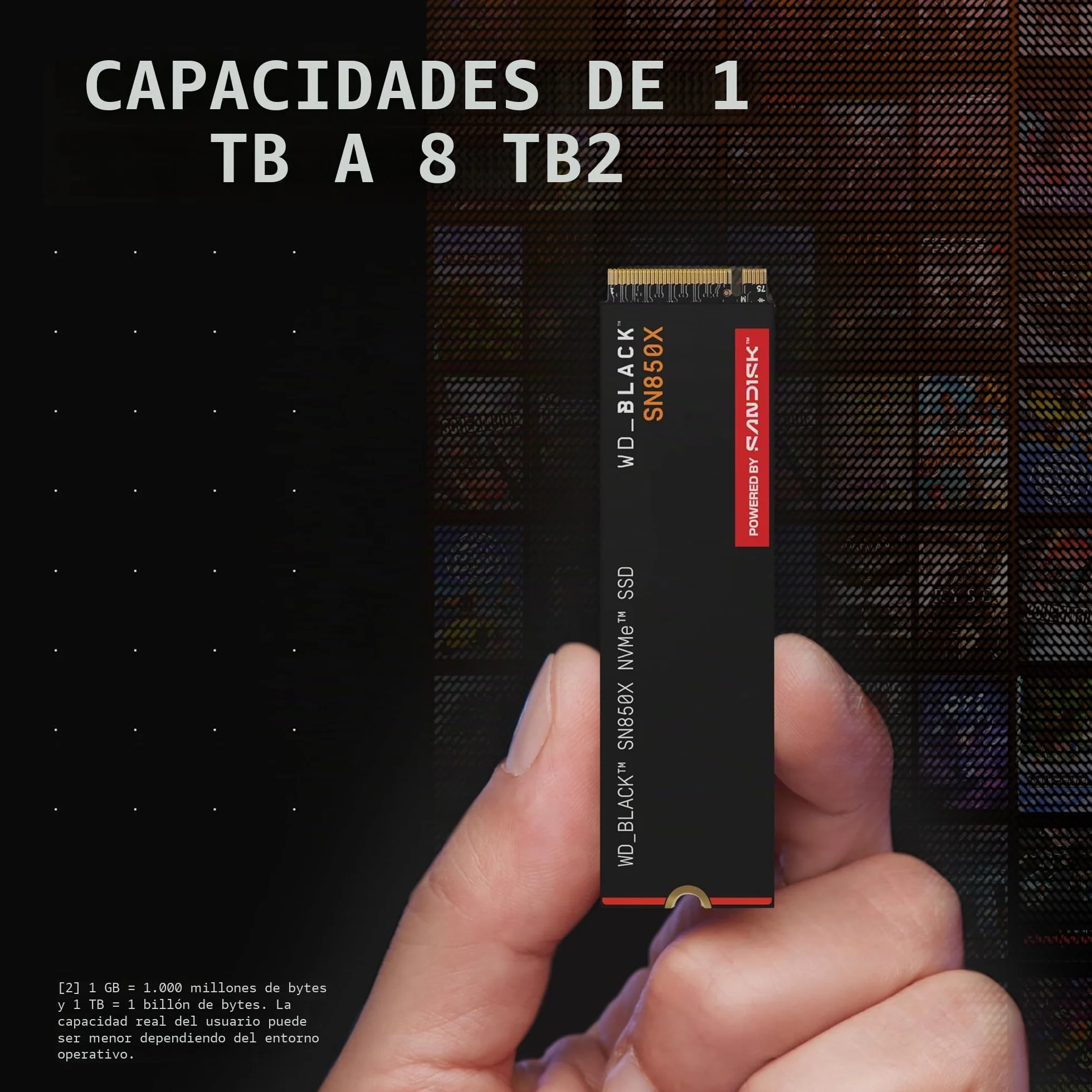 WD_BLACK SN850X NVMe SSD 1TB (Velocidades de lectura hasta 7300 MB/s, escritura 6300 MB/s, M.2 2280, PCIe Gen 4, SSD para Juegos internos, SSD de alto rendimento) POWERED BY SANDISK