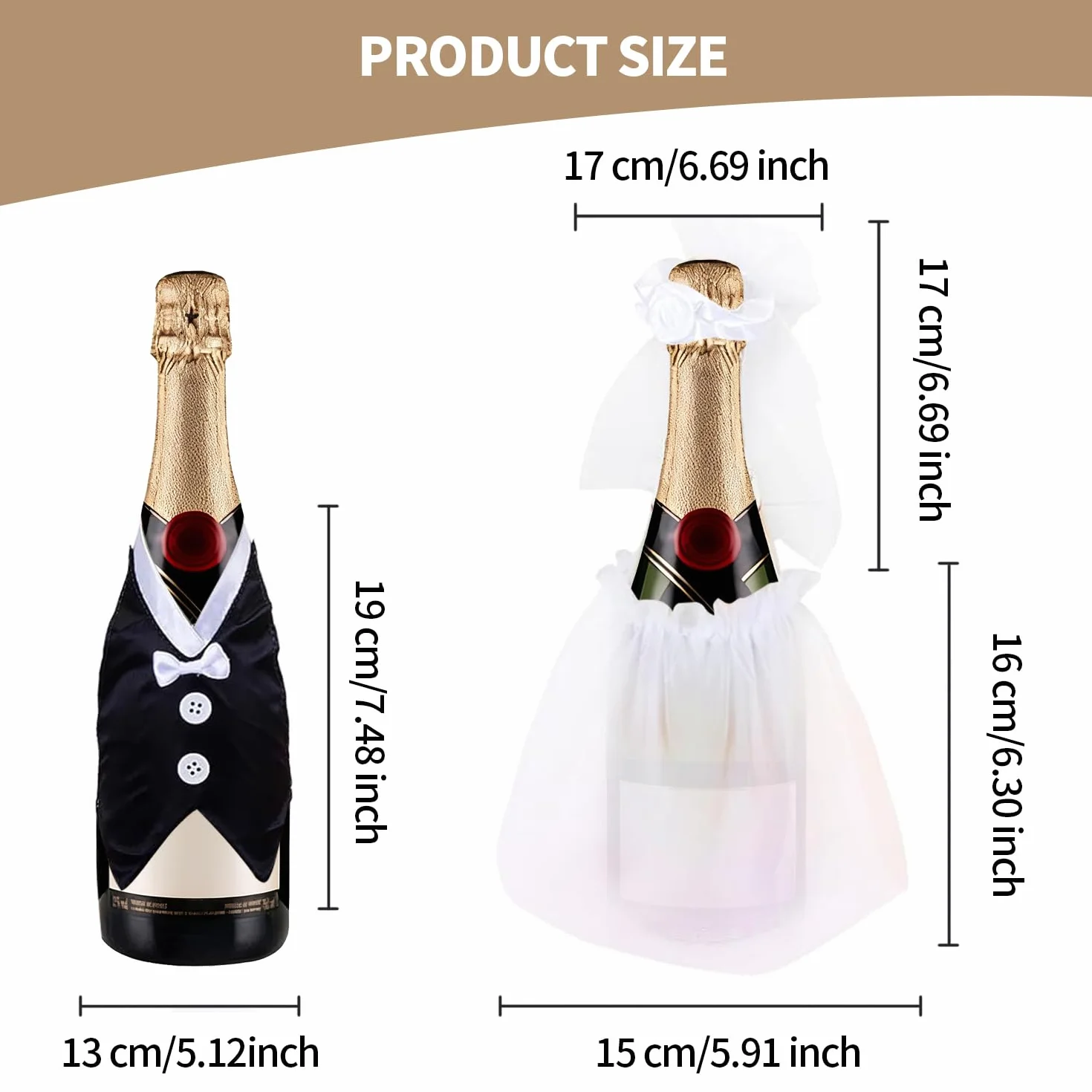 Decoraciones para Botellas de Vino de Boda, Juego de 2, Ajustables para Novios, Champagne