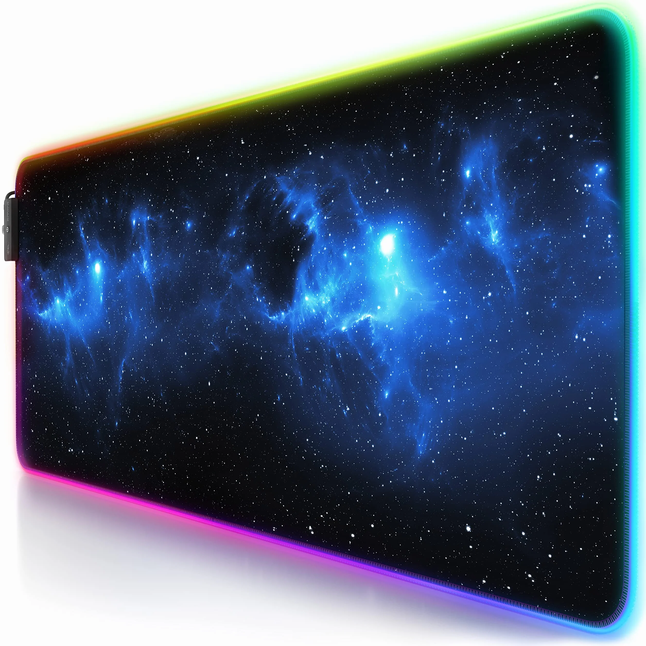 TITANWOLF - Alfombrilla de ratón Gaming RGB - Mouse Pad 800x300 mm - LED Multicolor 7 Colores - 4 Modos de Efectos - Mejora Precisión y Velocidad - Superficie Inferior de Goma – Motivo Space