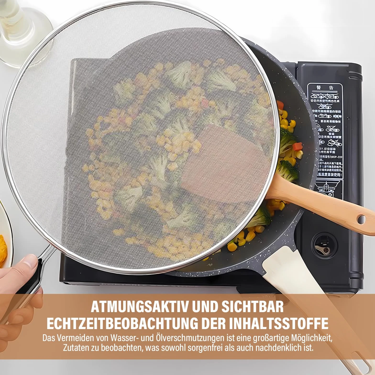 Tapa Antisalpicaduras de Acero Inoxidable 19cm 25cm 29cm Protector Salpicaduras con Mango