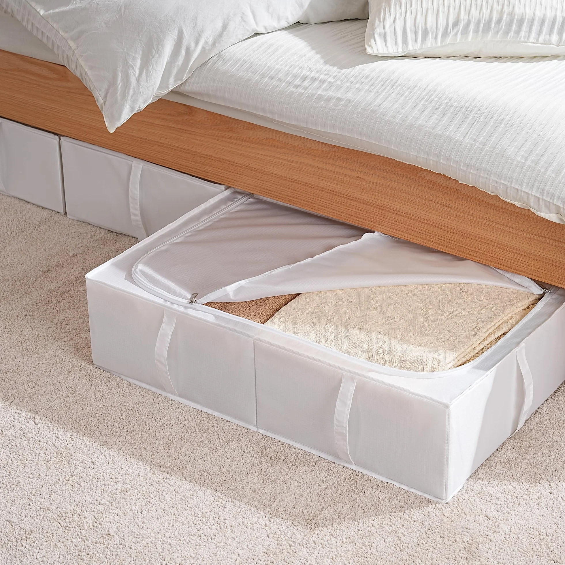 TYEERS Caja de Almacenaje Bajo la Cama con Tapa 70x42x18 cm Paquete de 4 Blanco