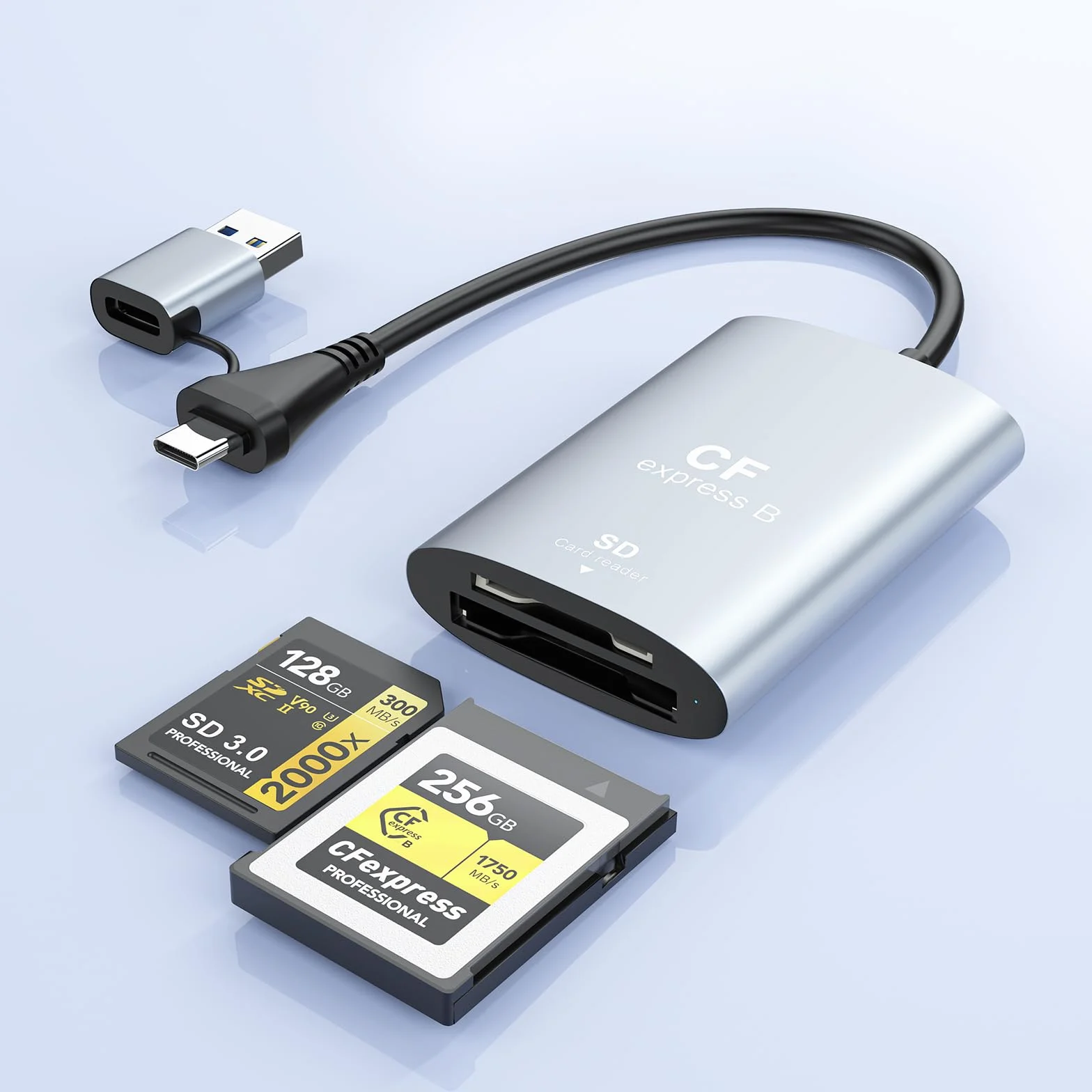 Lector de Tarjetas CFexpress Tipo B & SD con USB 3.2 (Gen 2) 10Gbps, USB-C & USB-A 2-en-1 Adaptador CFexpress Tipo B & SD/Micro SD CFexpress Card Reader Compatible con Windows/Mac/Linux/Android