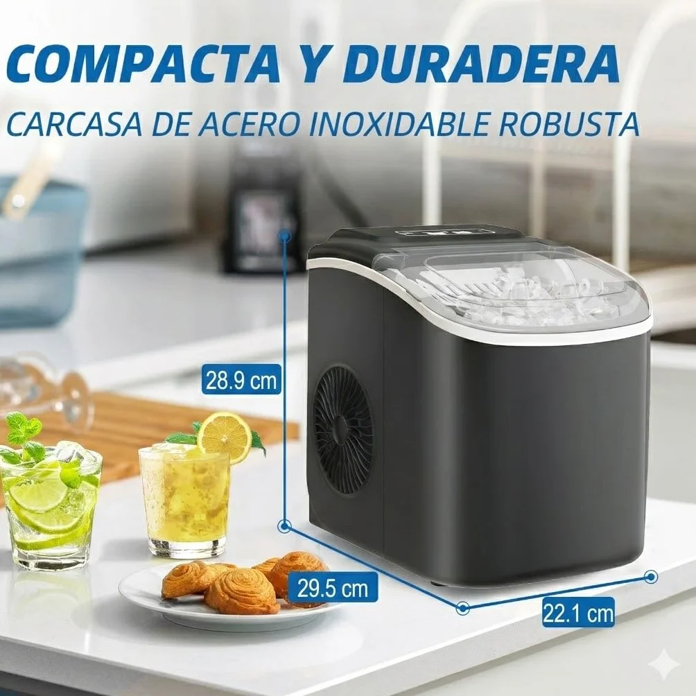 Máquina de hielo de sobremesa 12 kg/24h, 9 bolas en 6 min, portátil autolimpieza