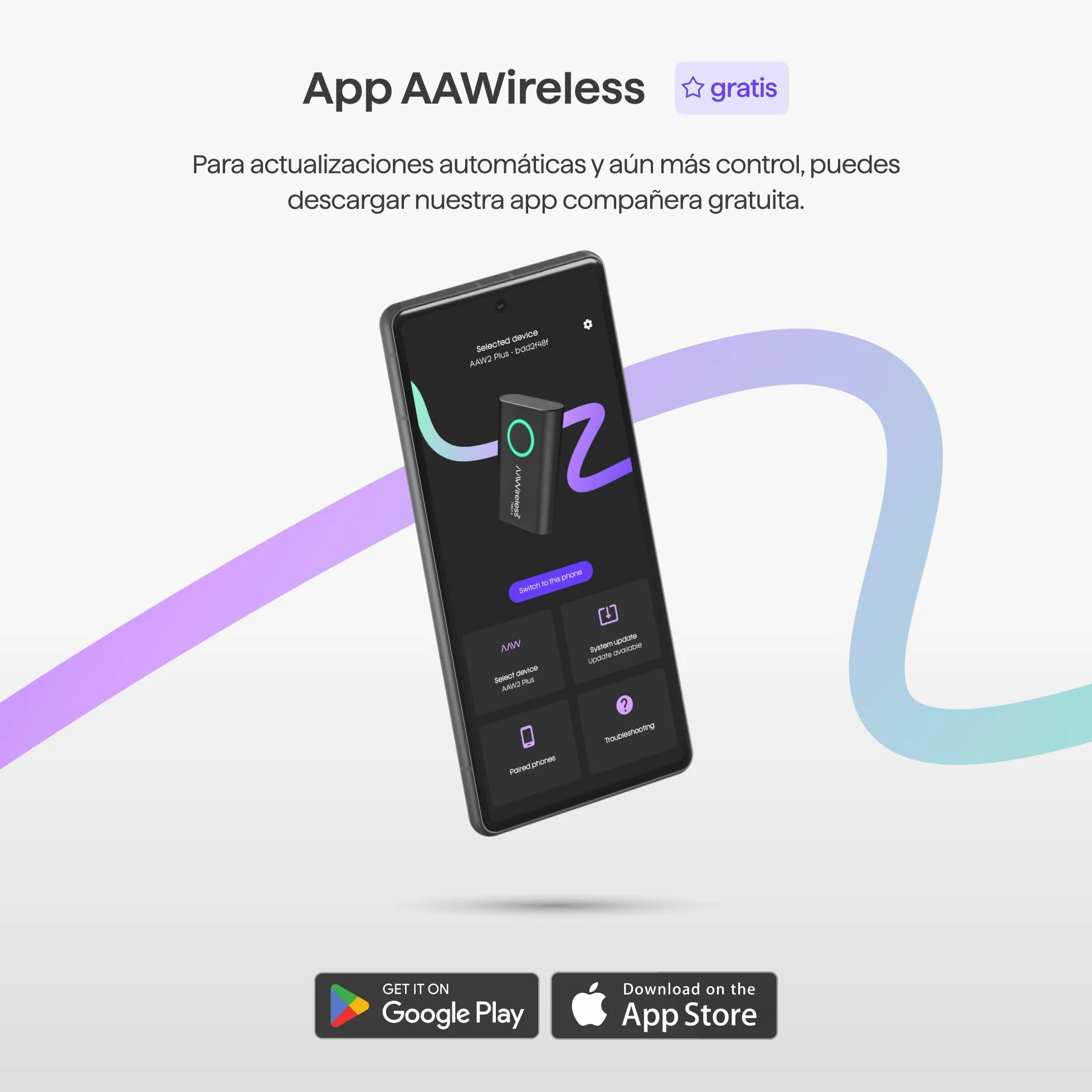 AAWireless Adaptador 2 en 1 para Android Auto y Apple Carplay, conexión inalámbrica a través de Bluetooth y WiFi, apto para iOS 10+ y Android 11+, botón multifuncional, fabricado en Europa